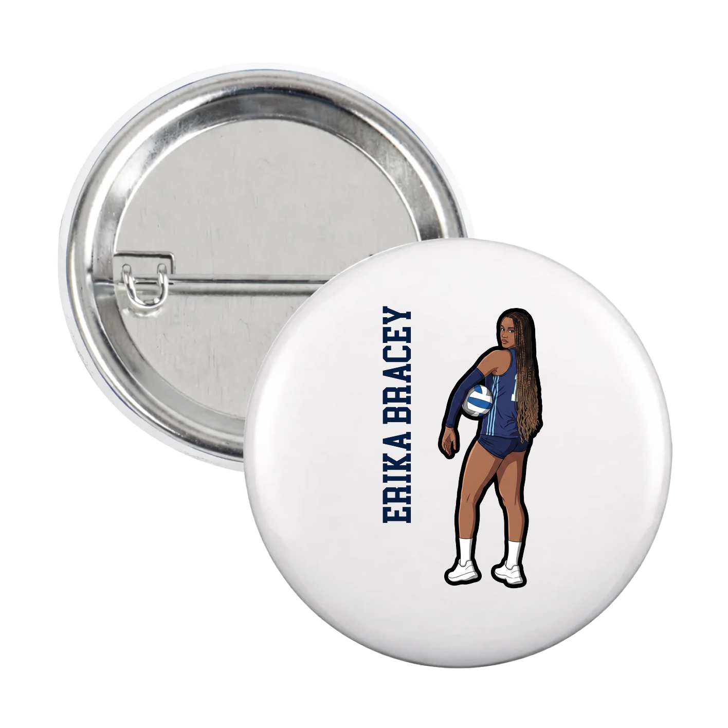 Game Day Button — Name Vertical in White