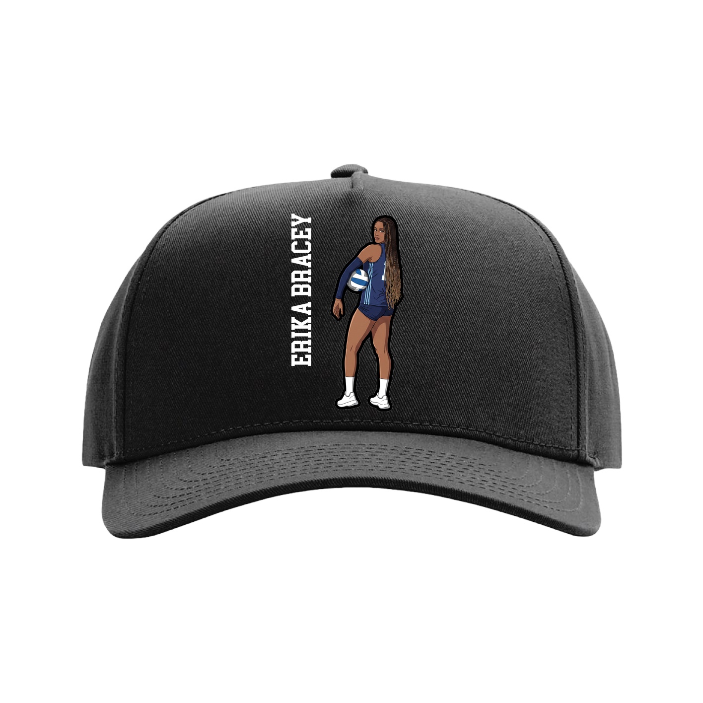 Full Fabric Five-Panel Champ Cap — Name Vertical in Black