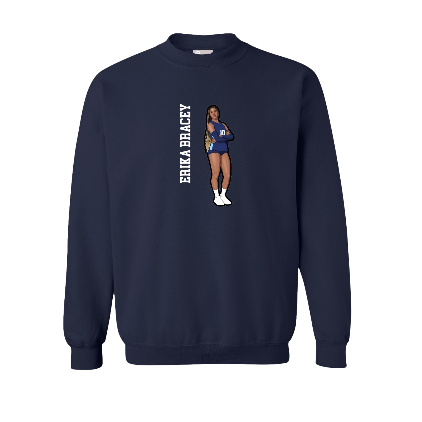 Fleece Crew — Name Vertical in Navy