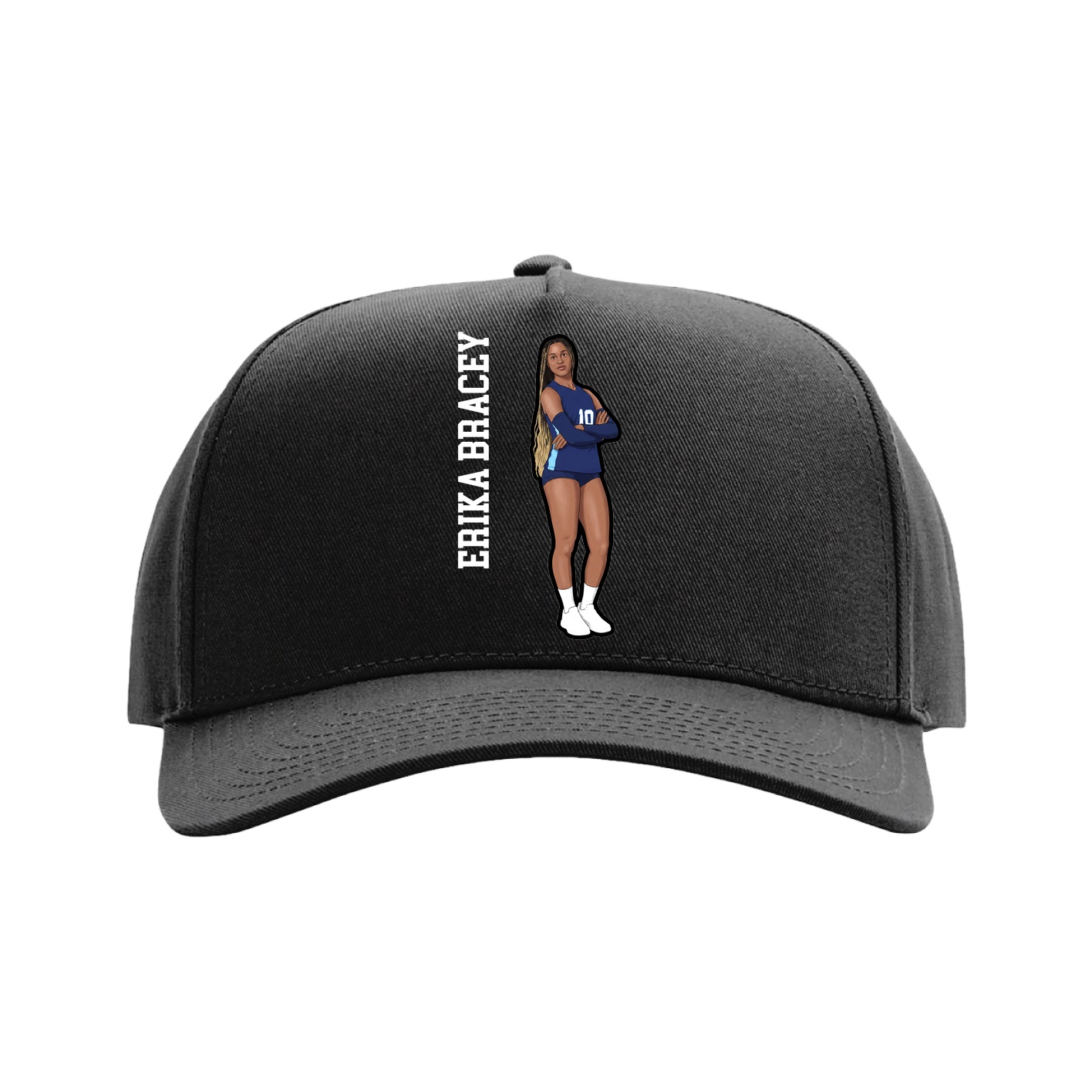 Full Fabric Five-Panel Champ Cap — Name Vertical in Black