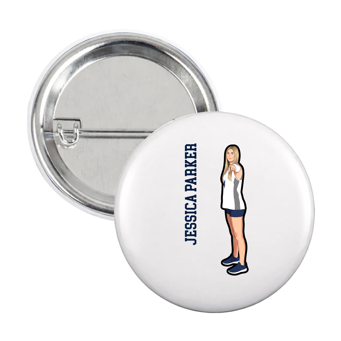 Game Day Button — Name Vertical in White