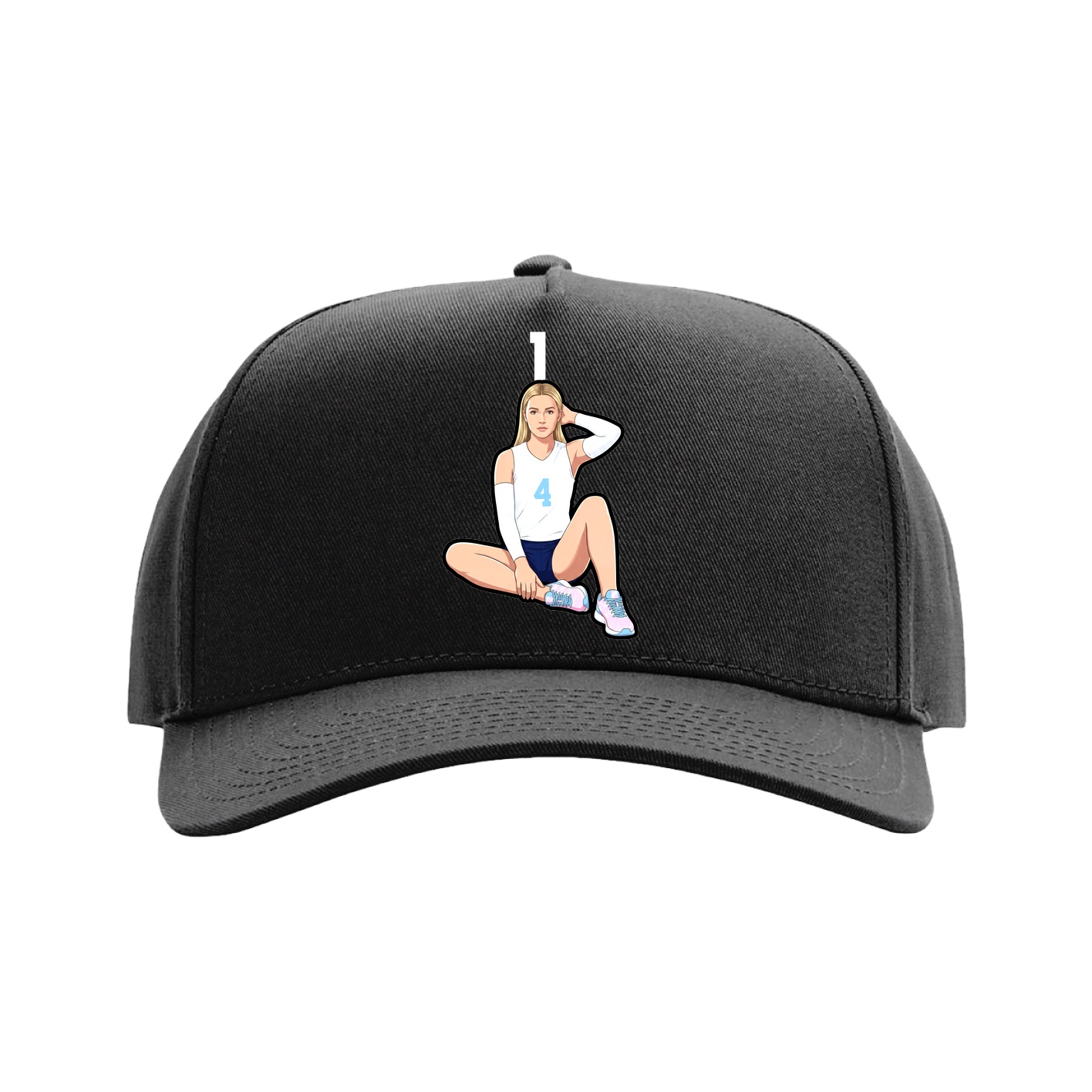 Full Fabric Five-Panel Champ Cap — Number Top in Black