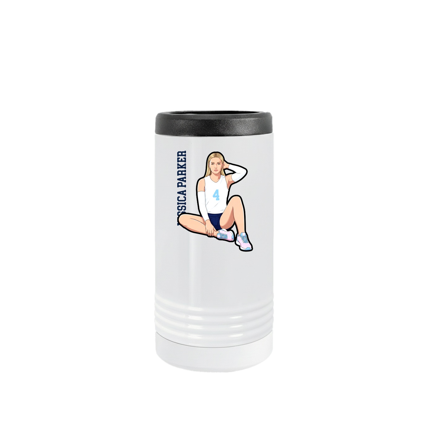 Slim Beverage Holder — Name Vertical in White
