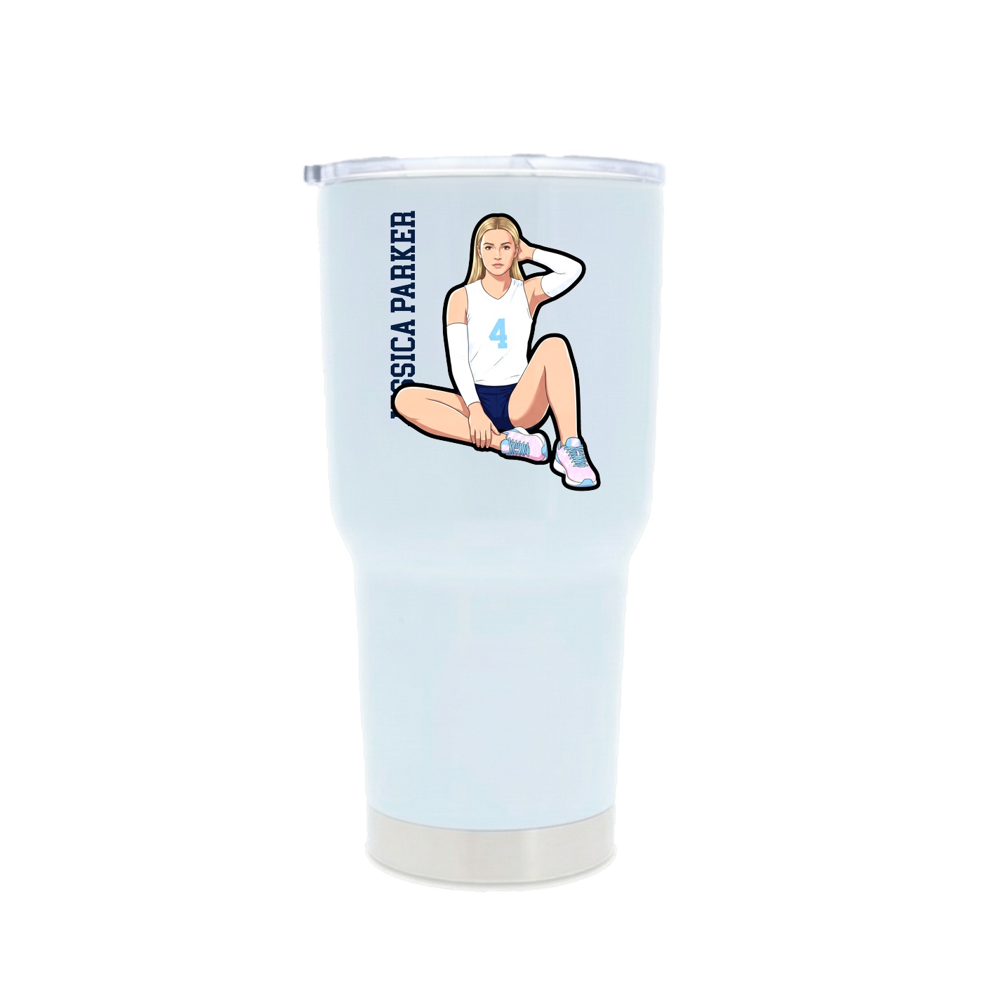 30oz Stainless Steel Tumbler — Name Vertical in White