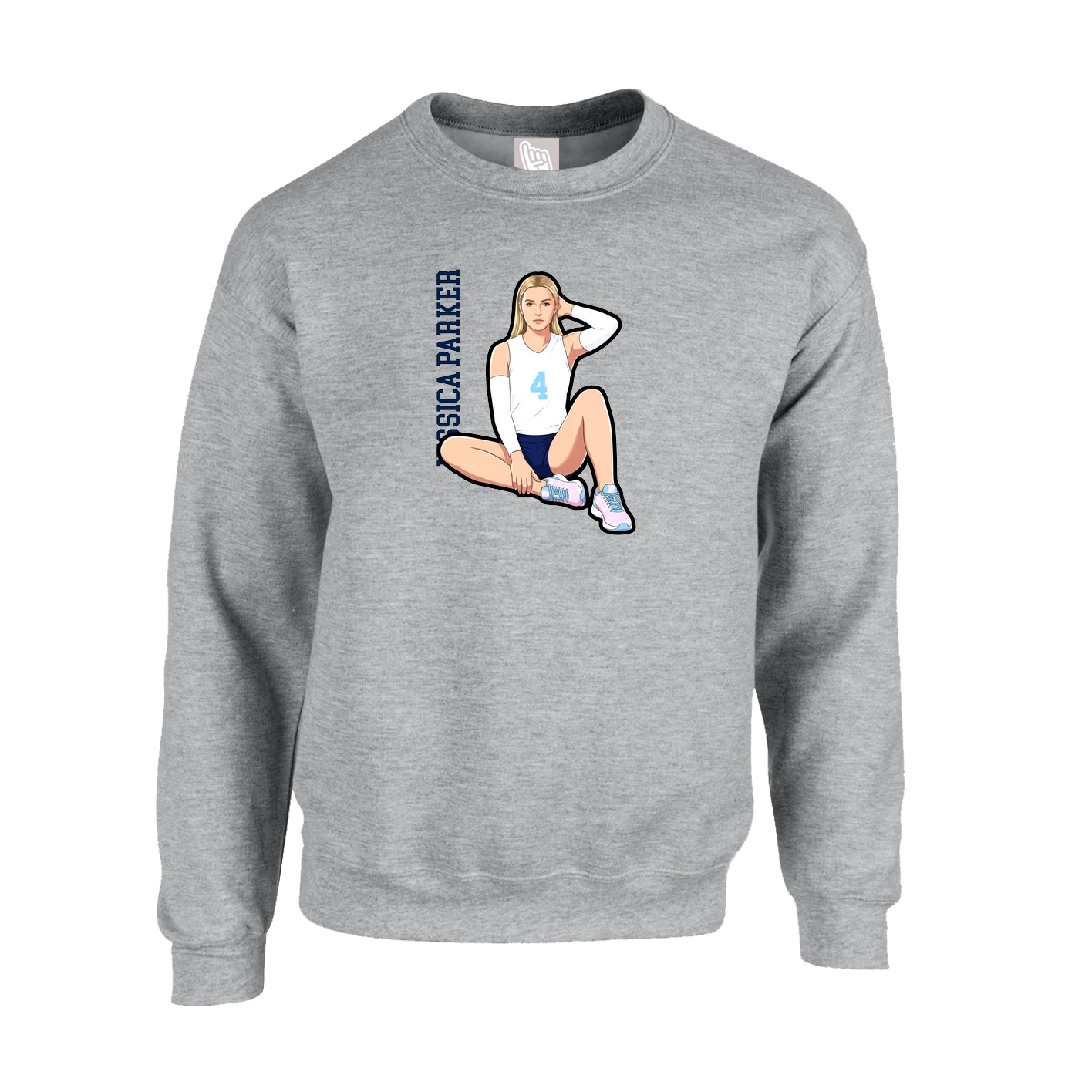 Fleece Crew — Name Vertical in Grey