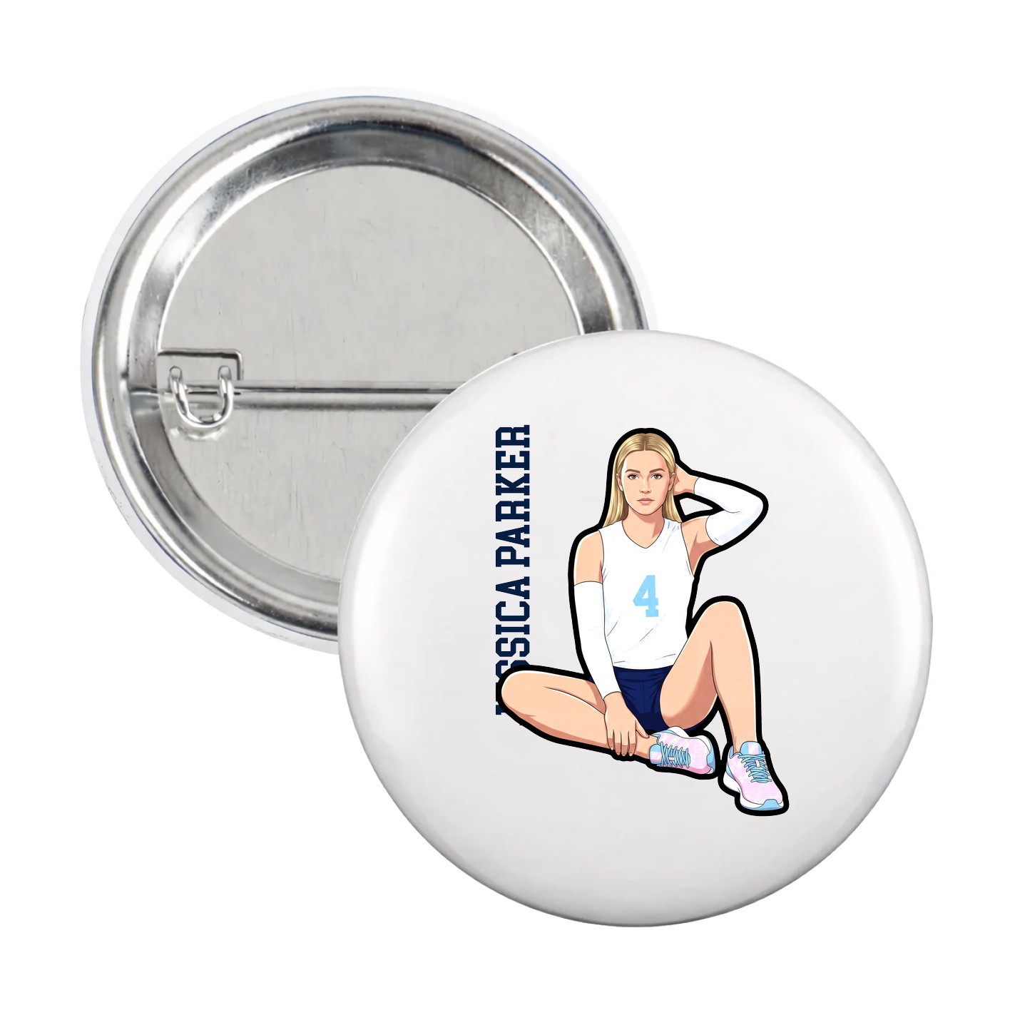 Game Day Button — Name Vertical in White