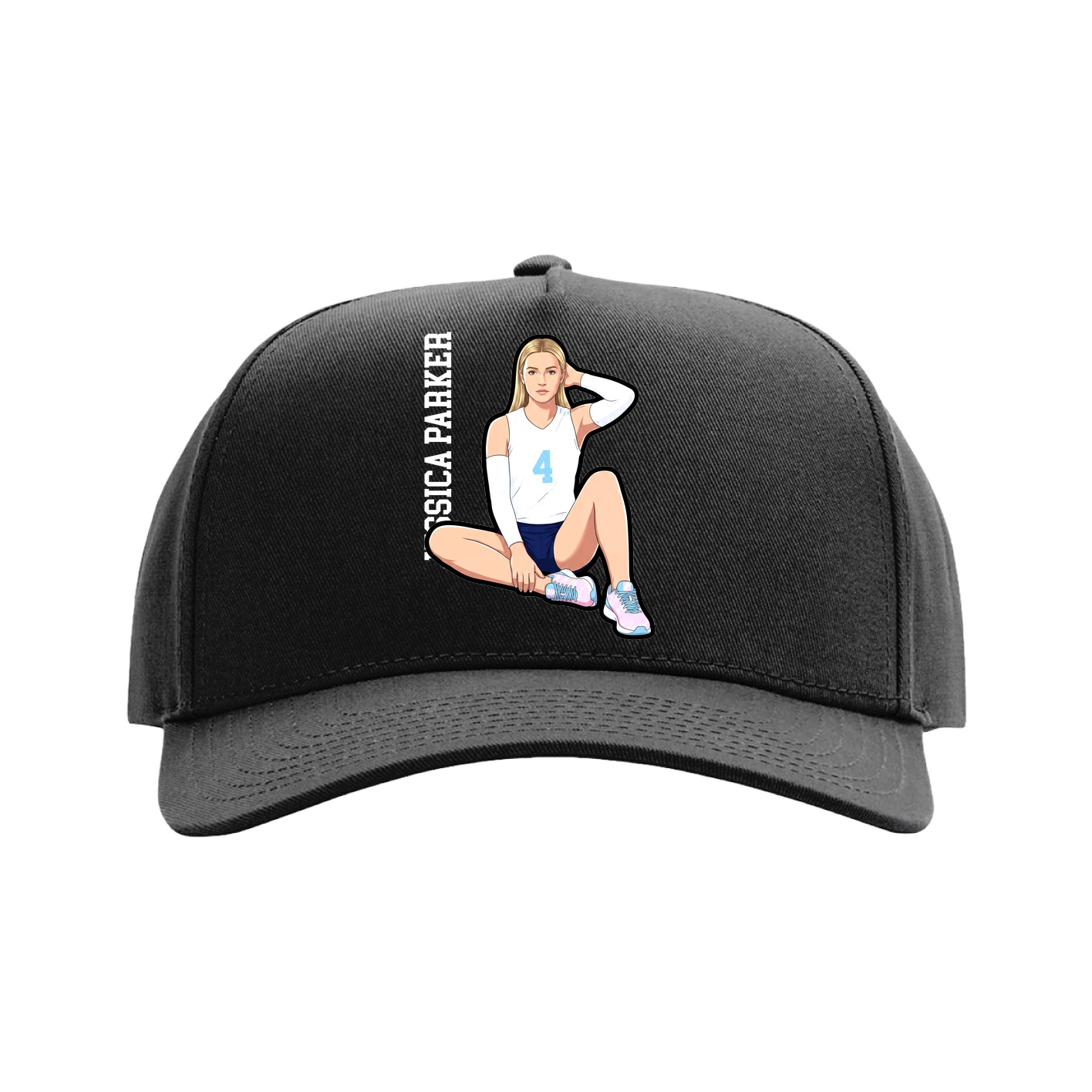 Full Fabric Five-Panel Champ Cap — Name Vertical in Black