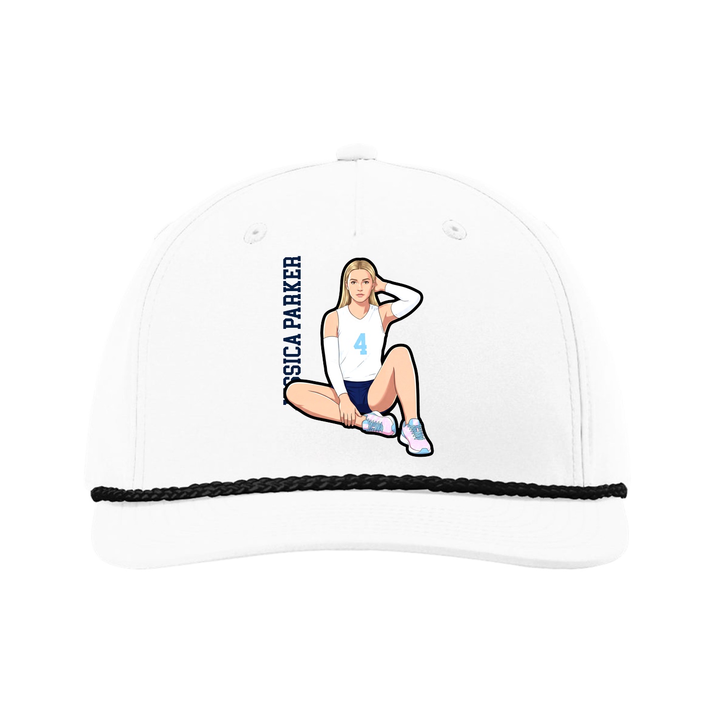 Five-Panel Classic Rope Cap — Name Vertical in White