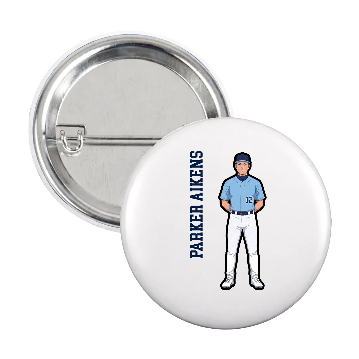 Game Day Button — Name Vertical in White