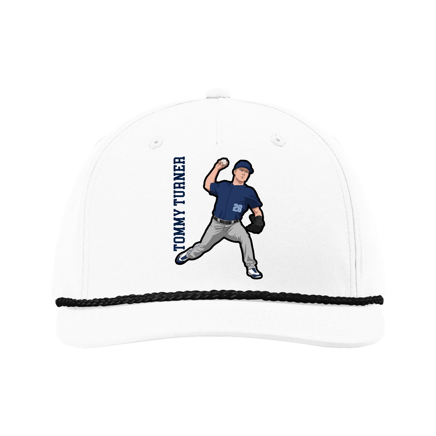 Five-Panel Classic Rope Cap — Name Vertical in White
