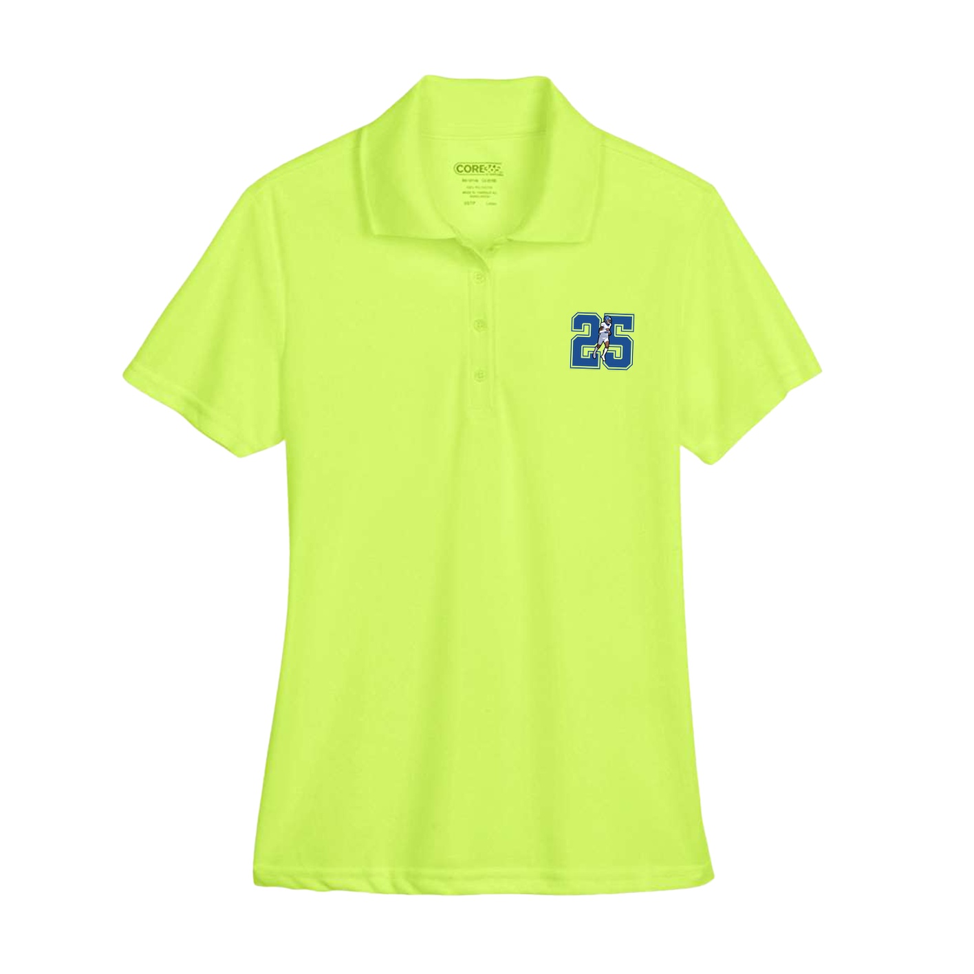 Womens Performance Polo — Number in Yellow