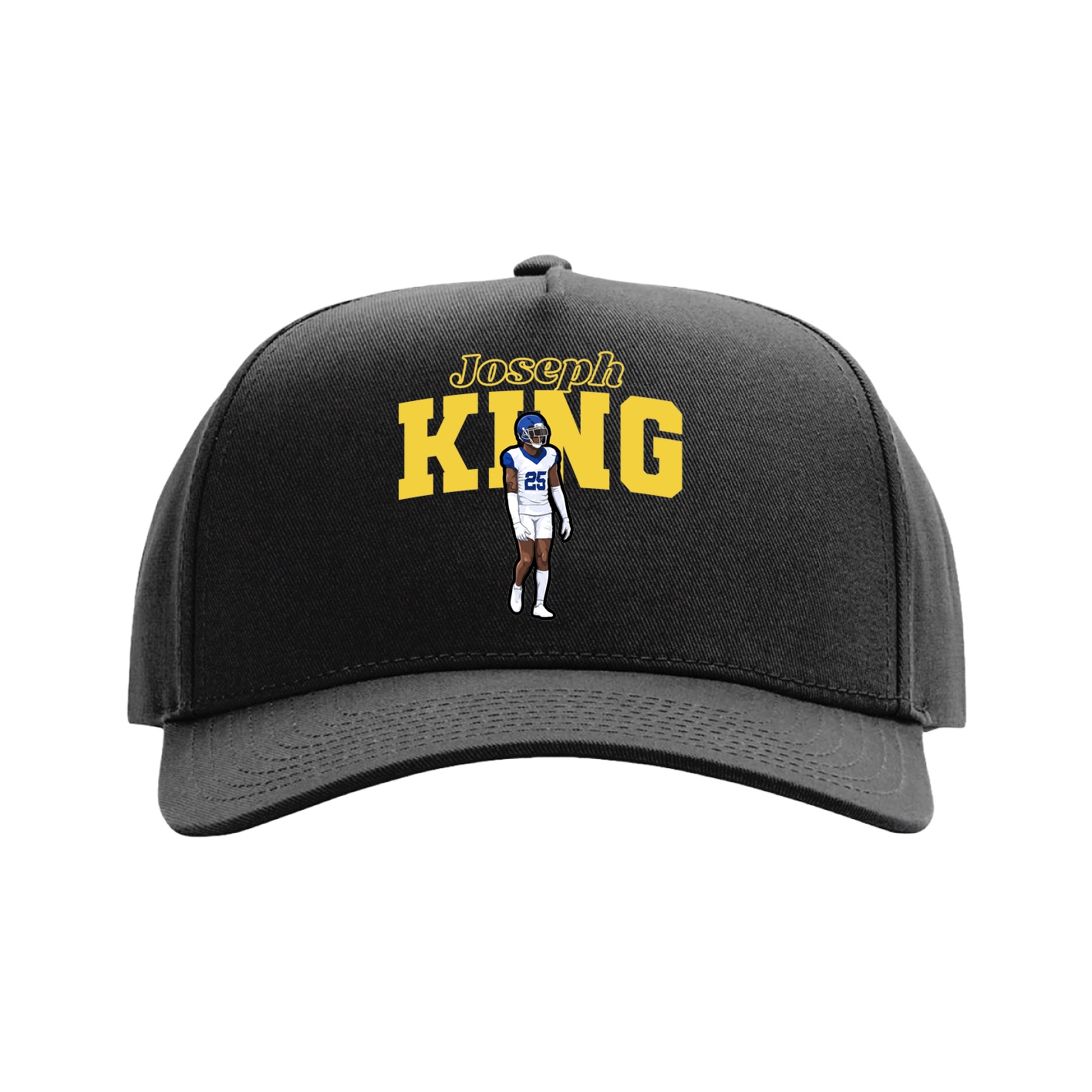 Full Fabric Five-Panel Champ Cap — Name Arch in Black