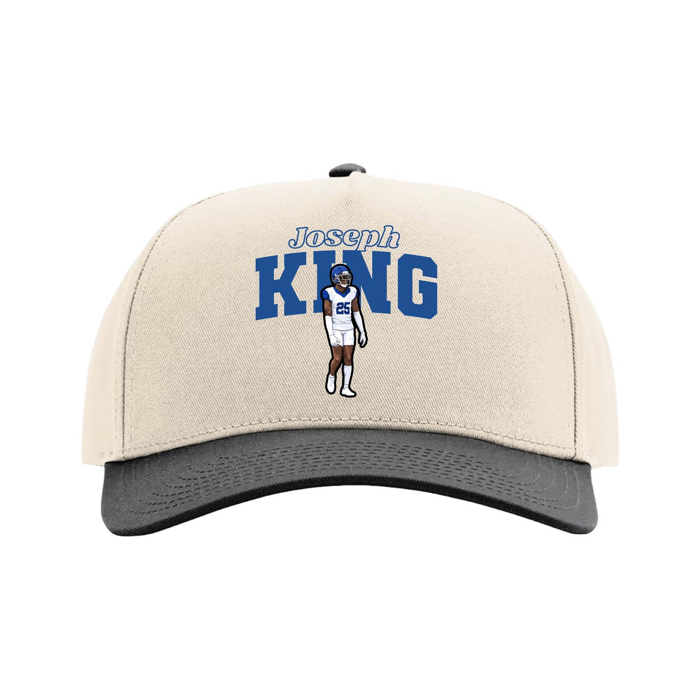 Full Fabric Five-Panel Champ Cap — Name Arch in Cream/Black