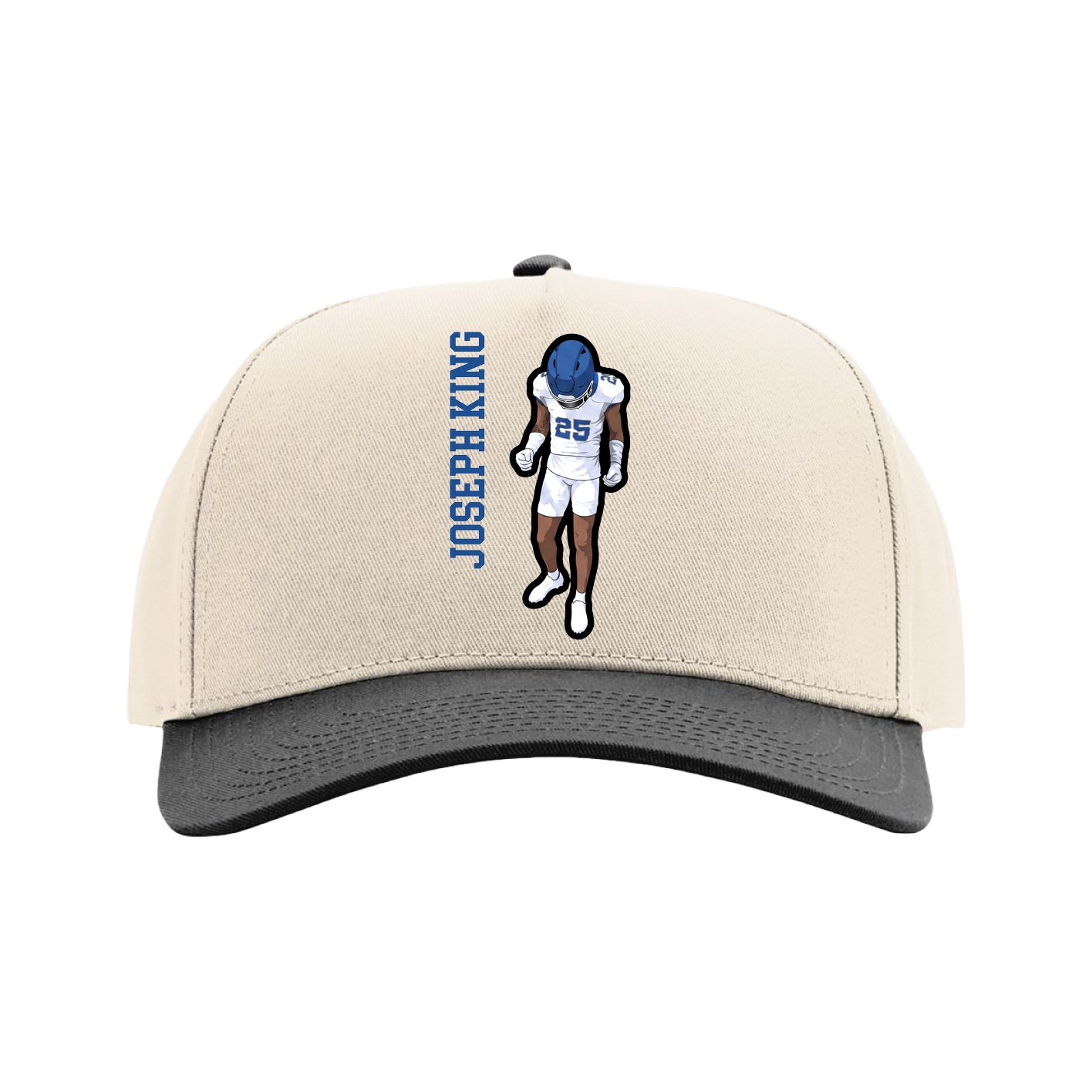 Full Fabric Five-Panel Champ Cap — Name Vertical in Cream/Black