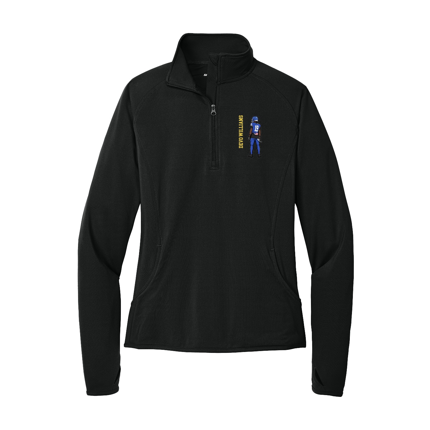 Women's Q-Zip Pullover — Name Vertical in Black