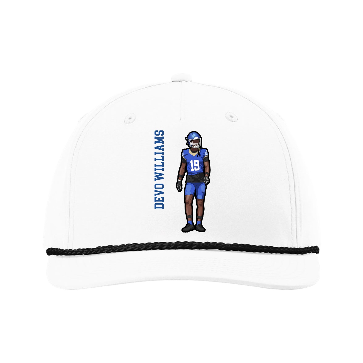 Five-Panel Classic Rope Cap — Name Vertical in White