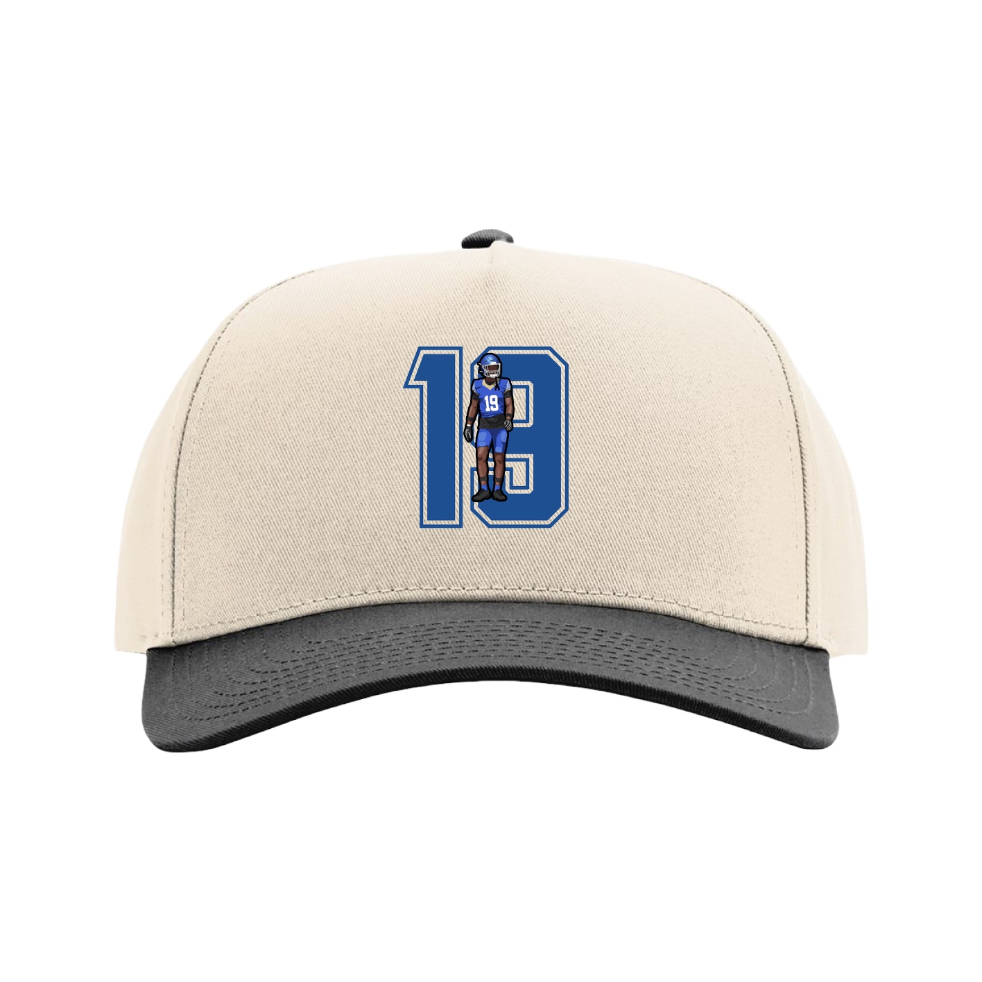 Full Fabric Five-Panel Champ Cap — Number in Cream/Black