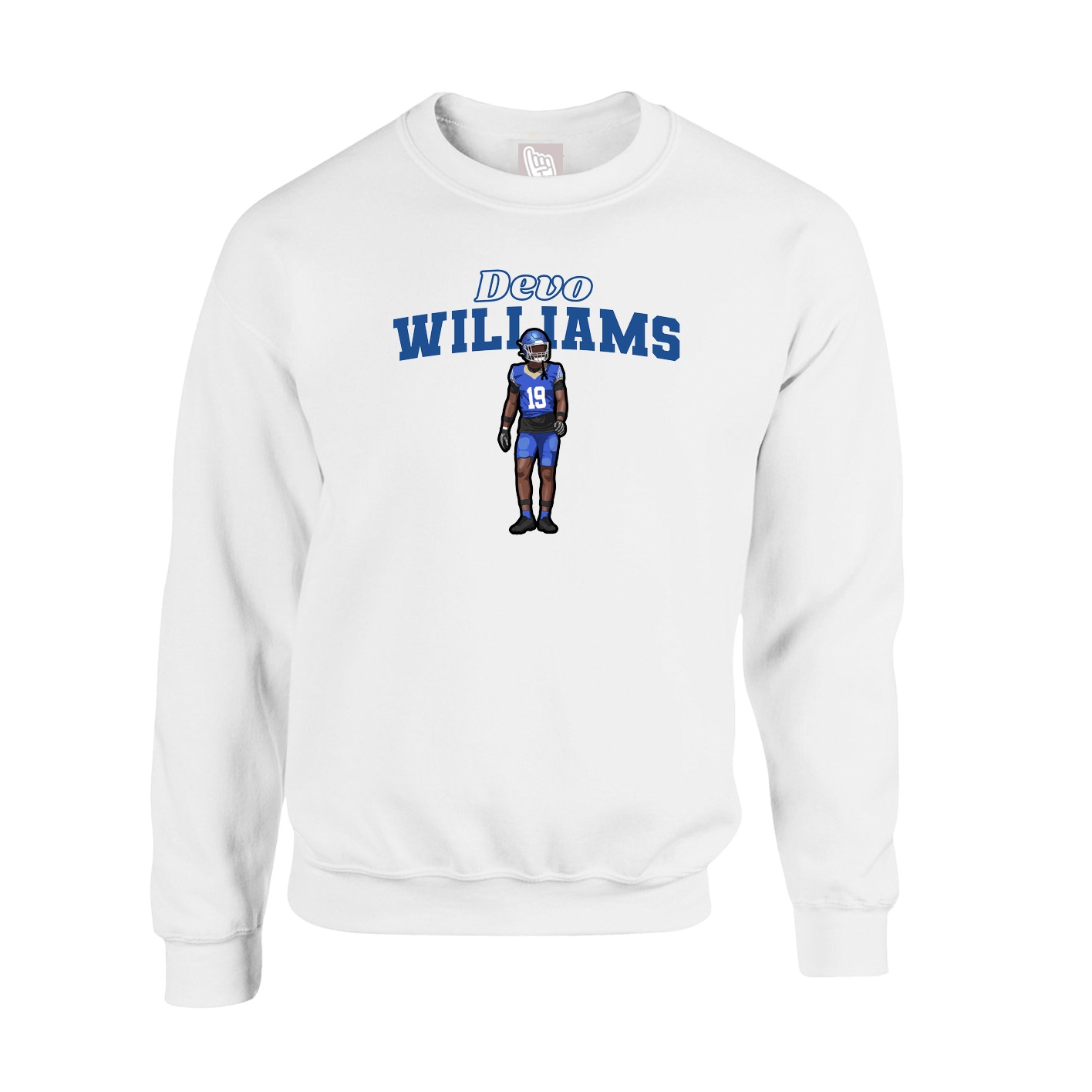 Fleece Crew — Name Arch in White