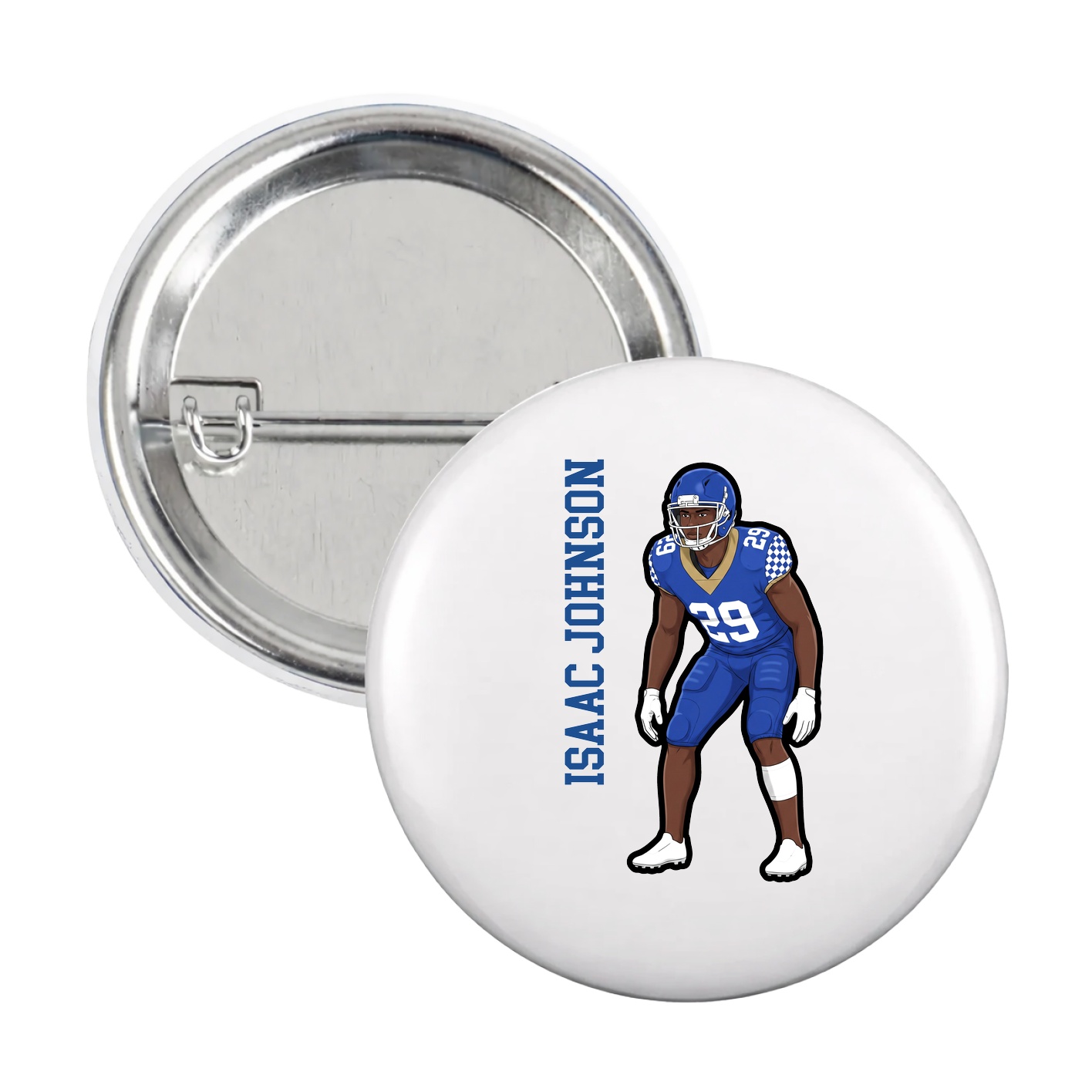 Game Day Button — Name Vertical in White