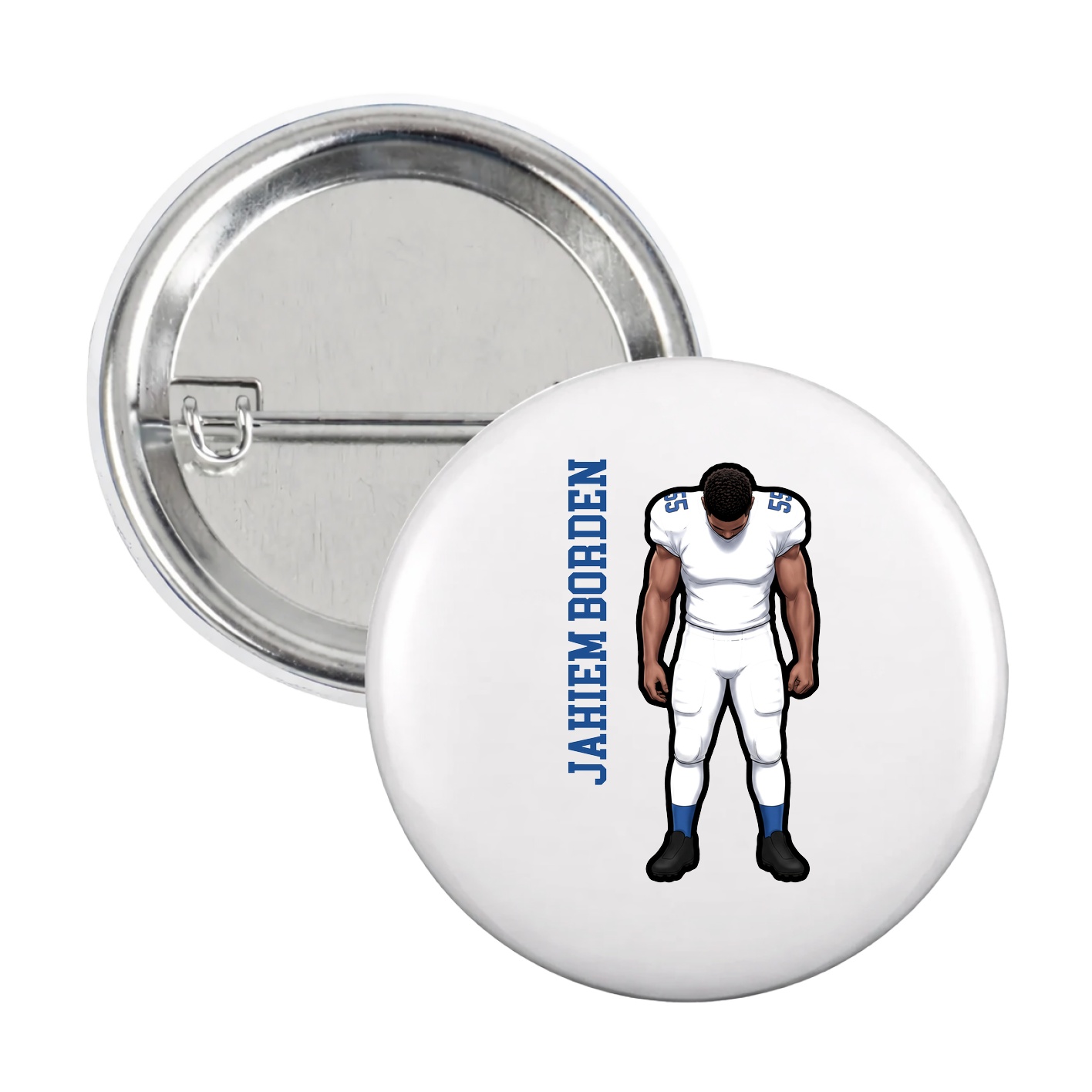 Game Day Button — Name Vertical in White