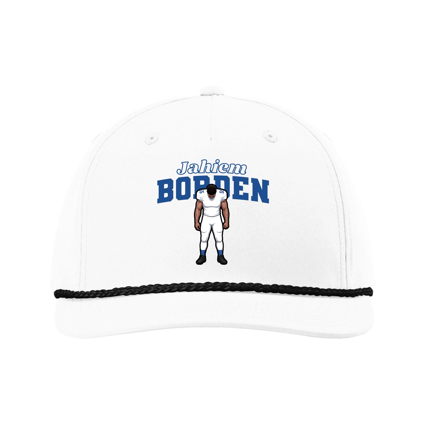 Five-Panel Classic Rope Cap — Name Arch in White