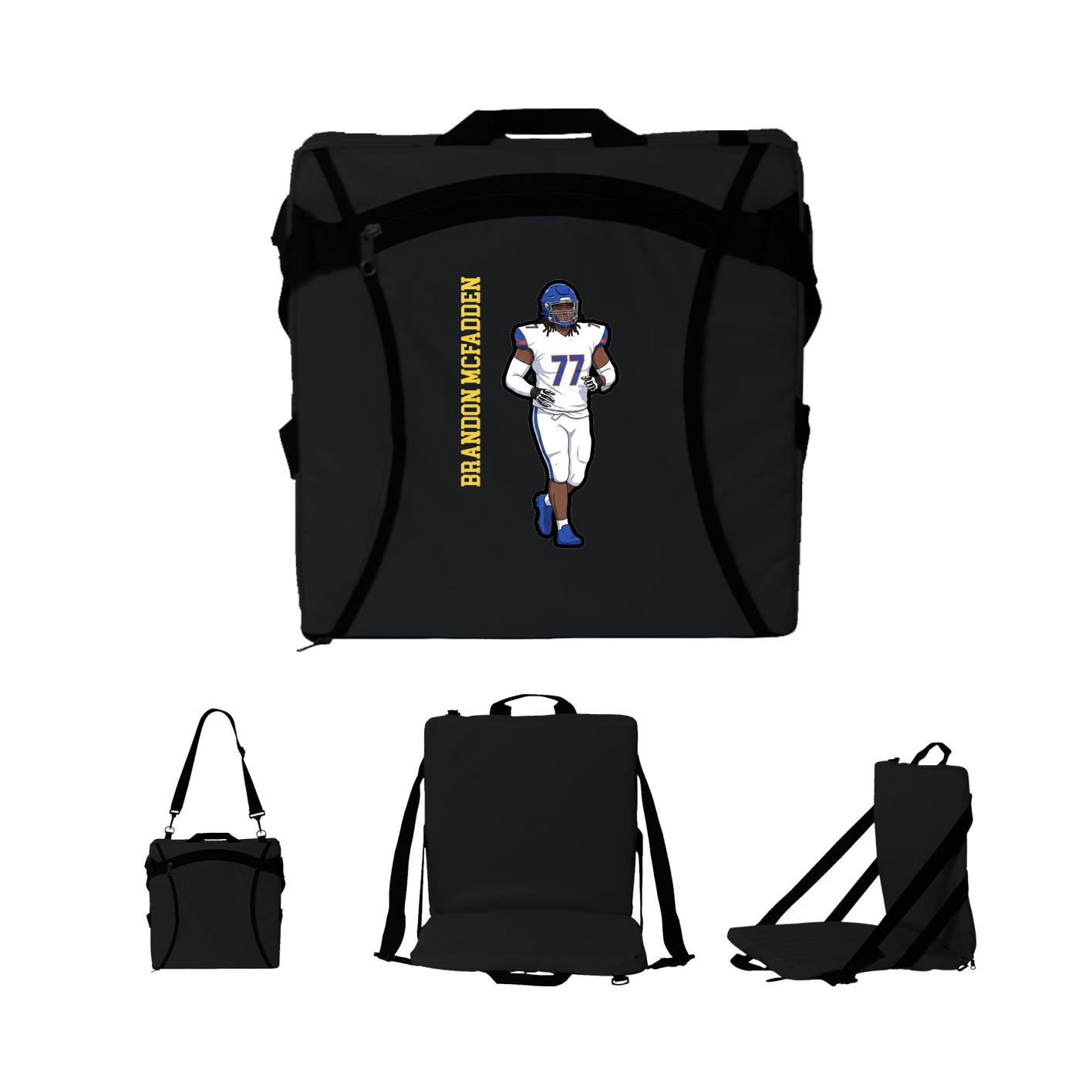 Folding Stadium Seat — Name Vertical in Black