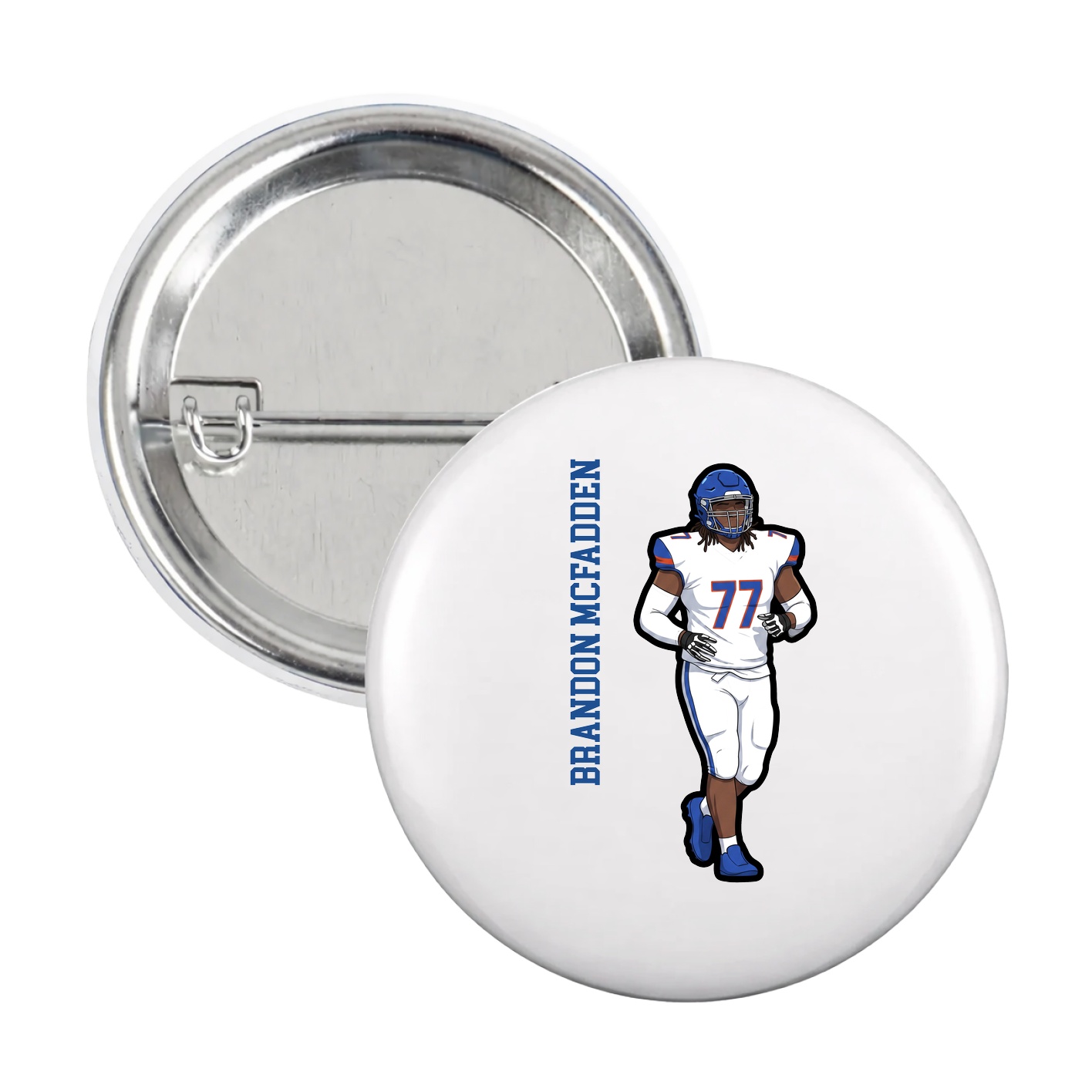 Game Day Button — Name Vertical in White