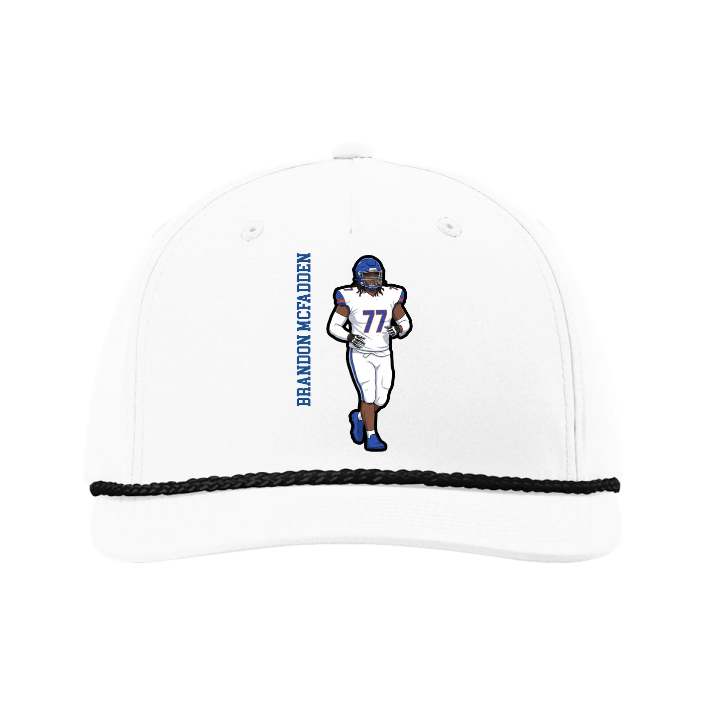 Five-Panel Classic Rope Cap — Name Vertical in White