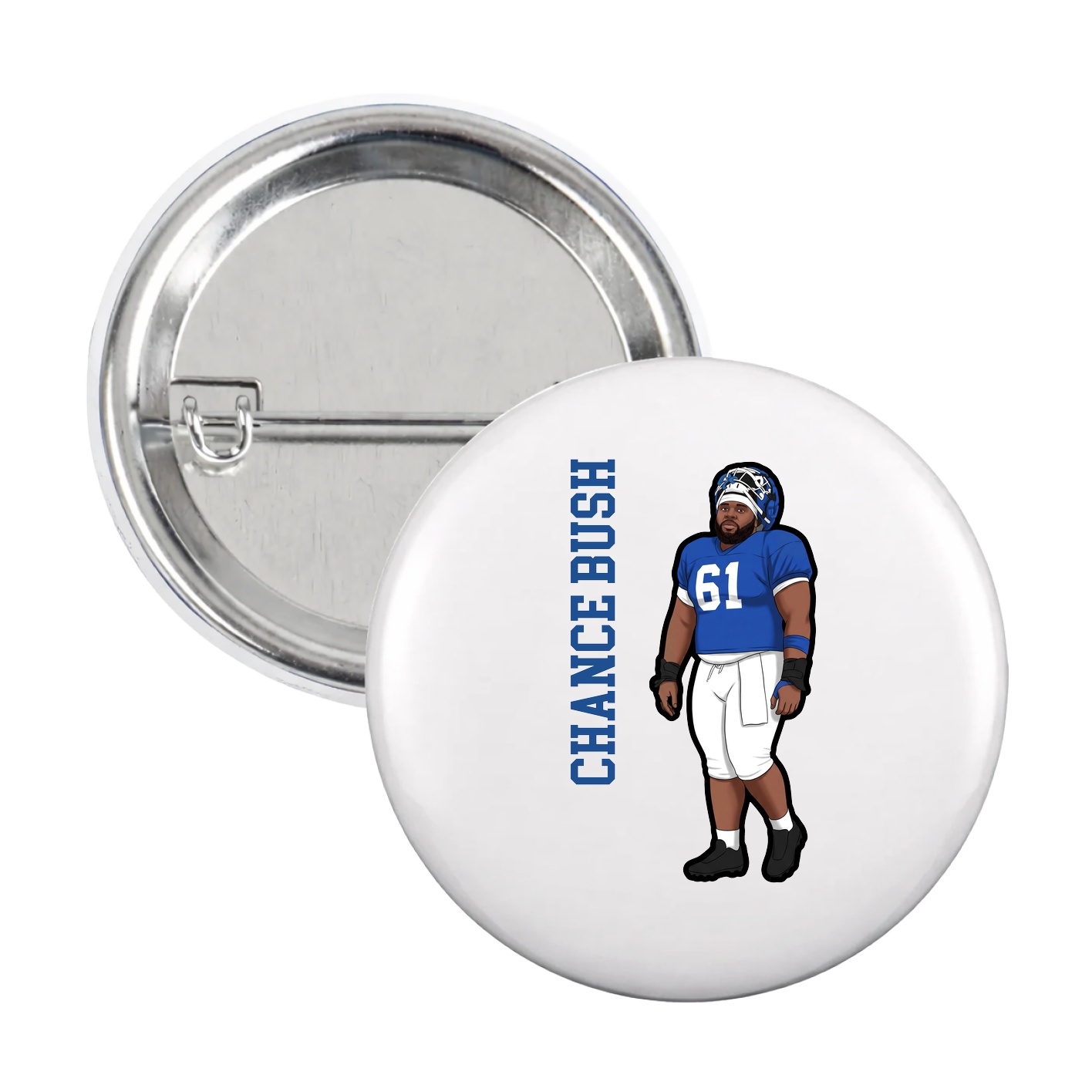 Game Day Button — Name Vertical in White