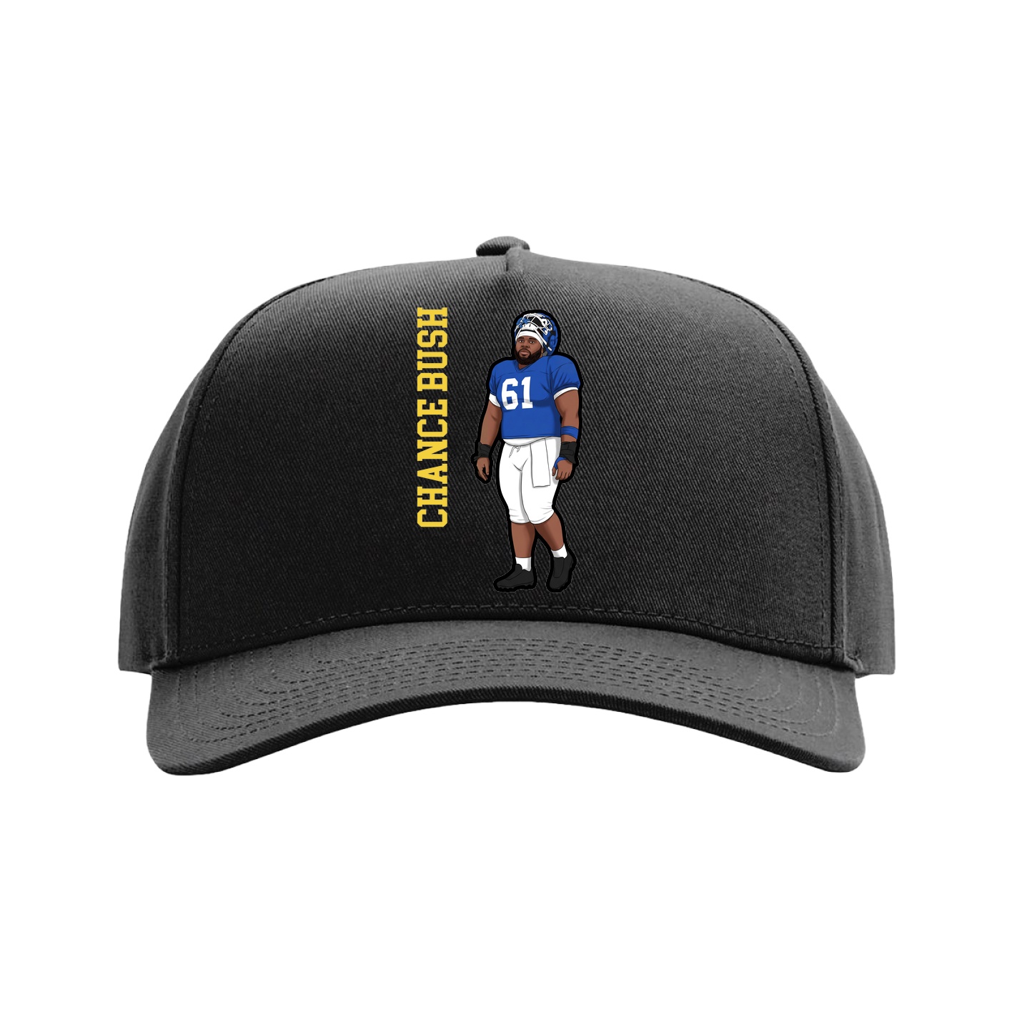 Full Fabric Five-Panel Champ Cap — Name Vertical in Black