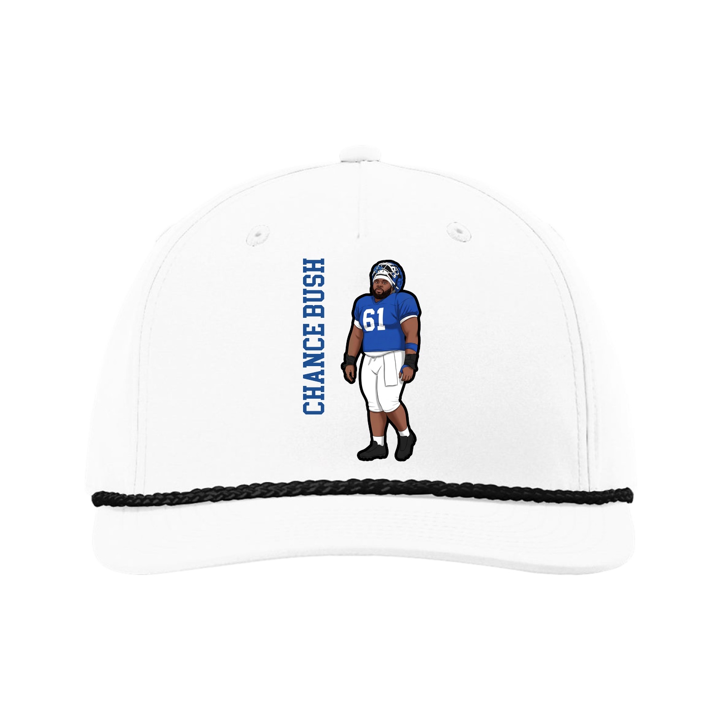 Five-Panel Classic Rope Cap — Name Vertical in White