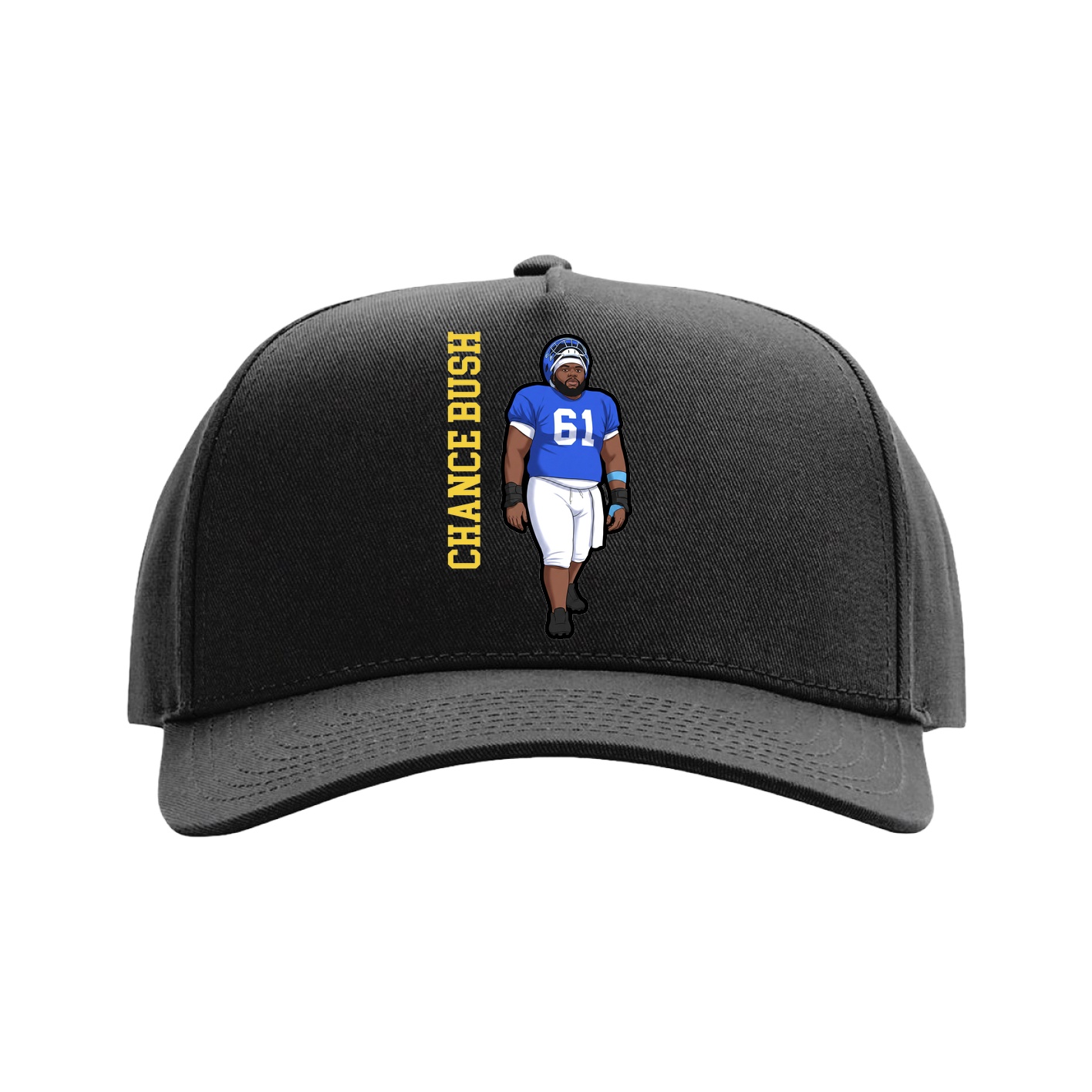Full Fabric Five-Panel Champ Cap — Name Vertical in Black