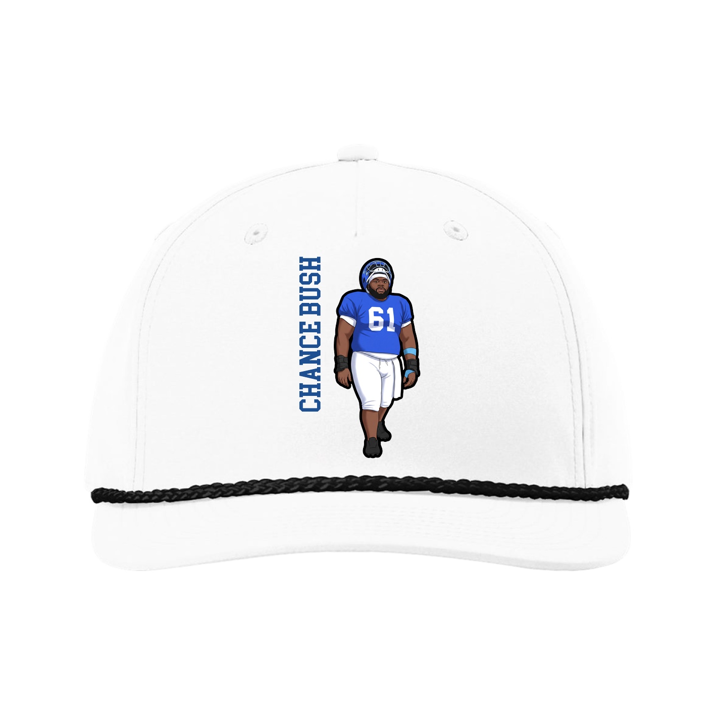 Five-Panel Classic Rope Cap — Name Vertical in White