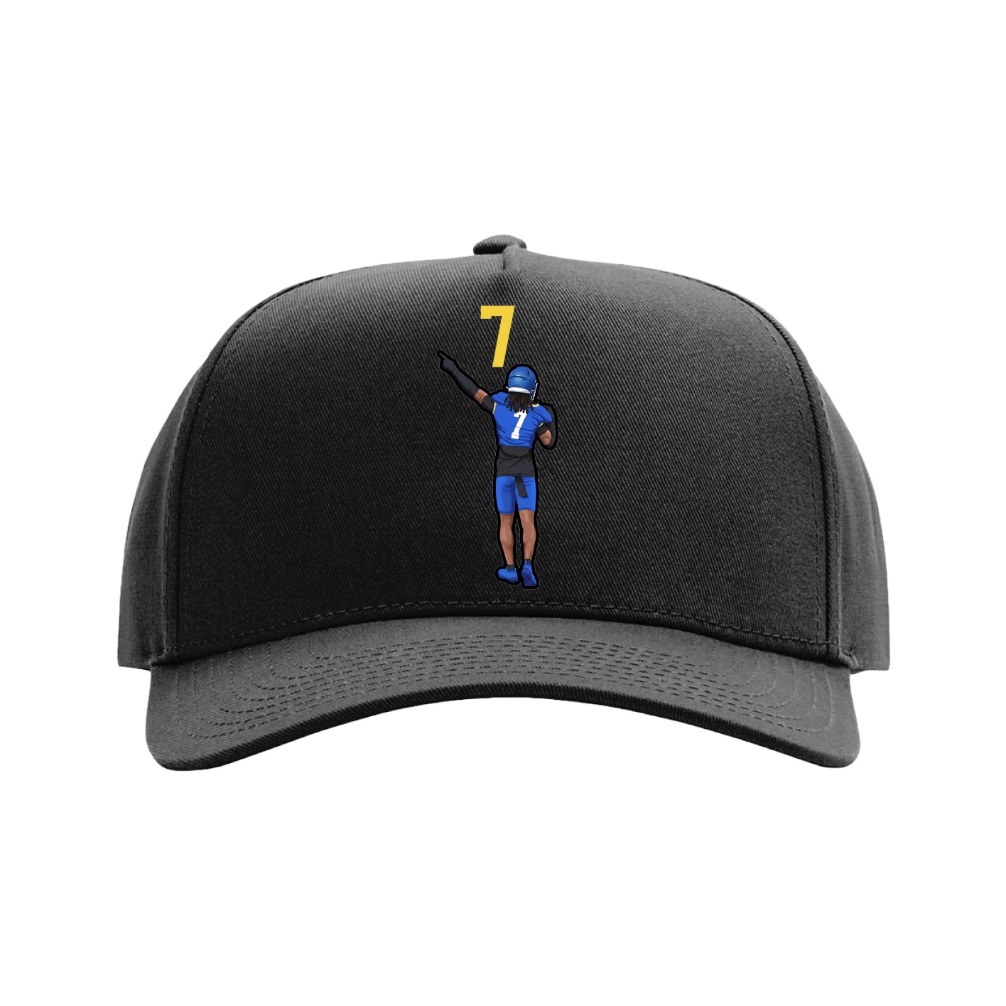 Full Fabric Five-Panel Champ Cap — Number Top in Black