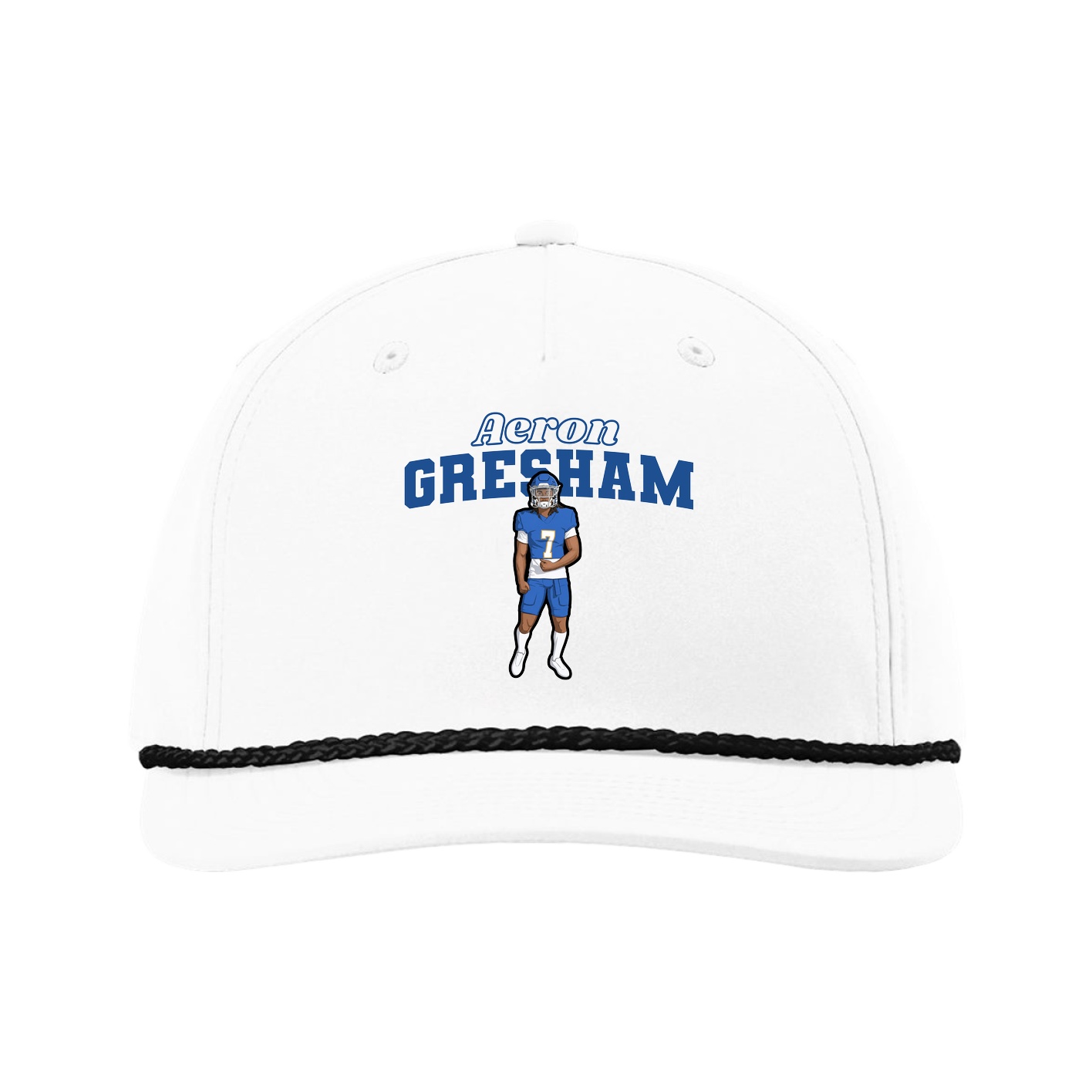 Five-Panel Classic Rope Cap — Name Arch in White