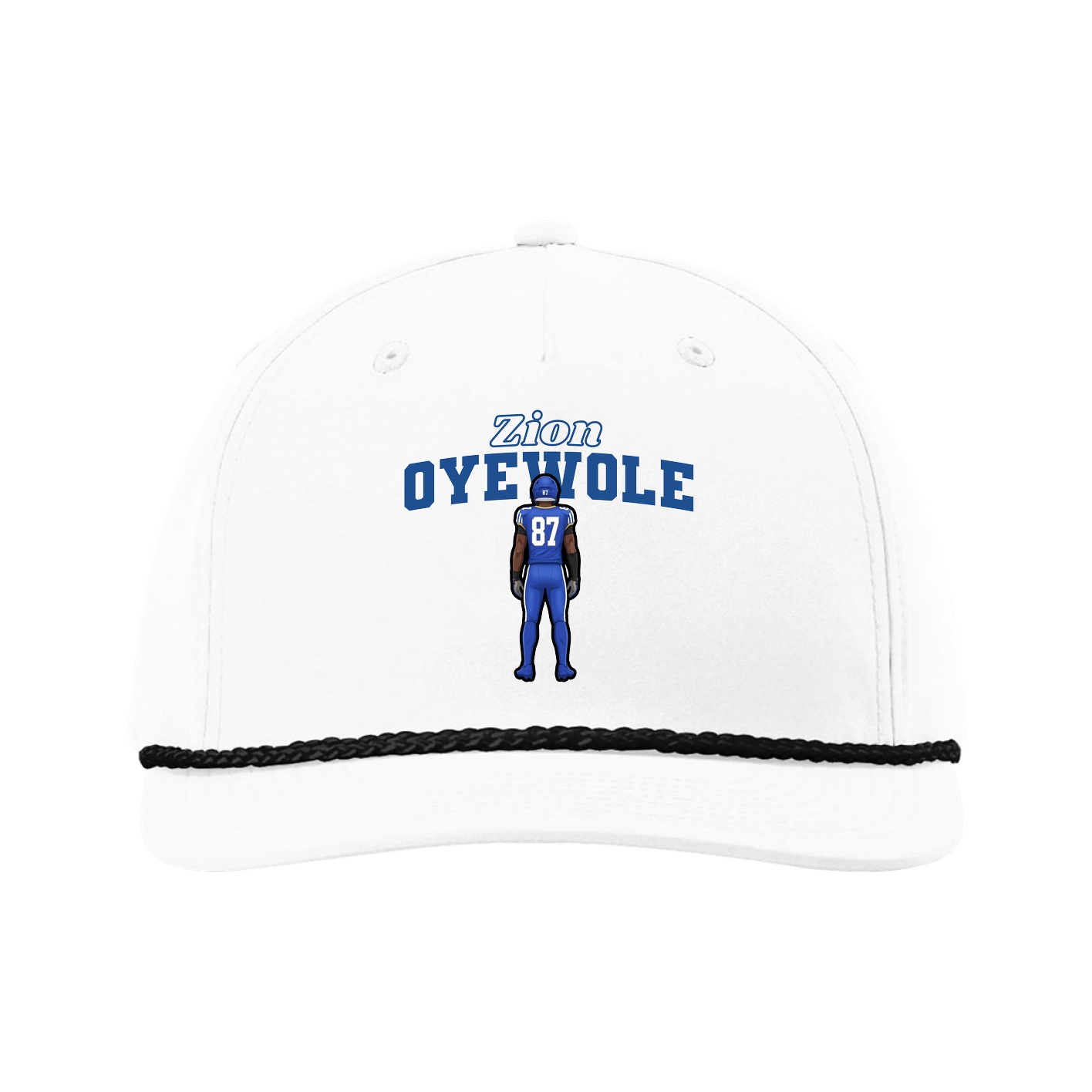 Five-Panel Classic Rope Cap — Name Arch in White