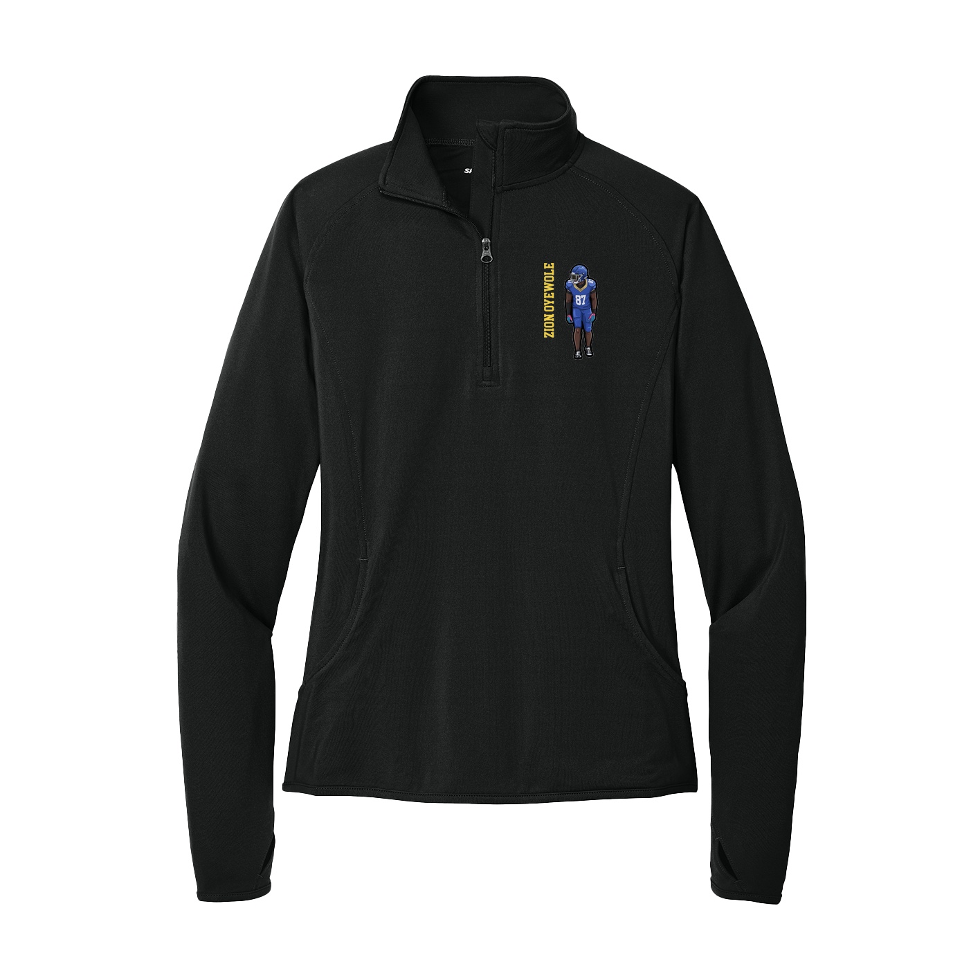 Women's Q-Zip Pullover — Name Vertical in Black