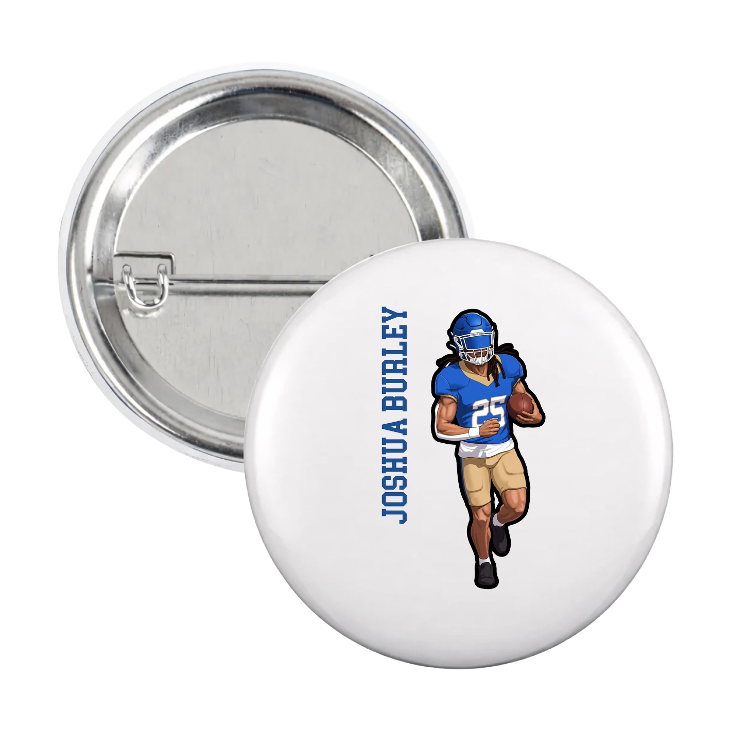 Game Day Button — Name Vertical in White