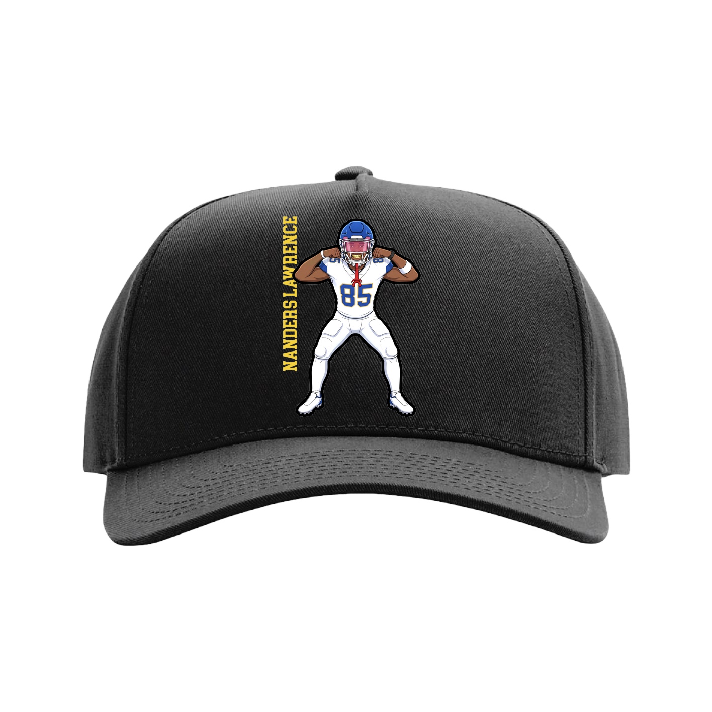 Full Fabric Five-Panel Champ Cap — Name Vertical in Black