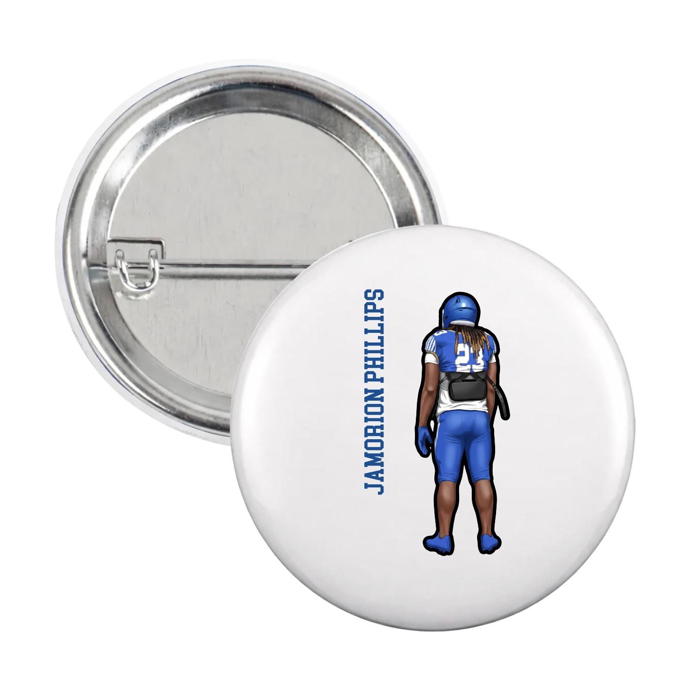 Game Day Button — Name Vertical in White