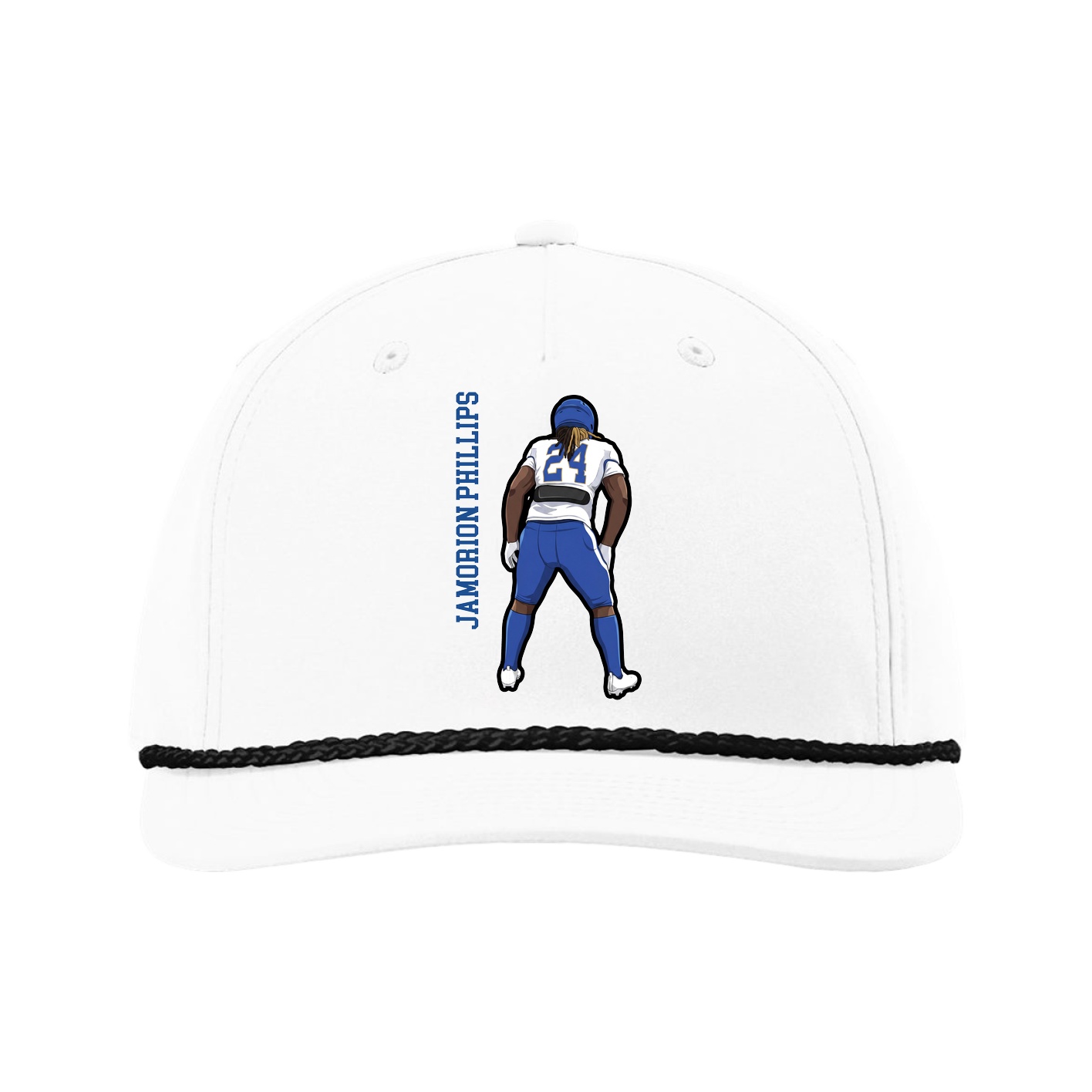 Five-Panel Classic Rope Cap — Name Vertical in White