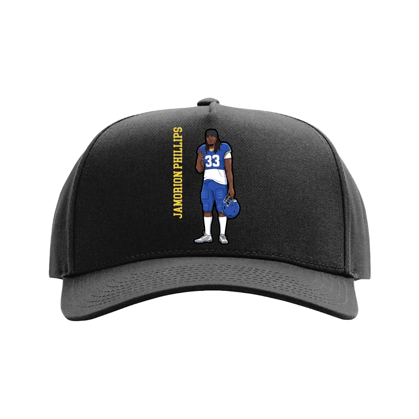Full Fabric Five-Panel Champ Cap — Name Vertical in Black