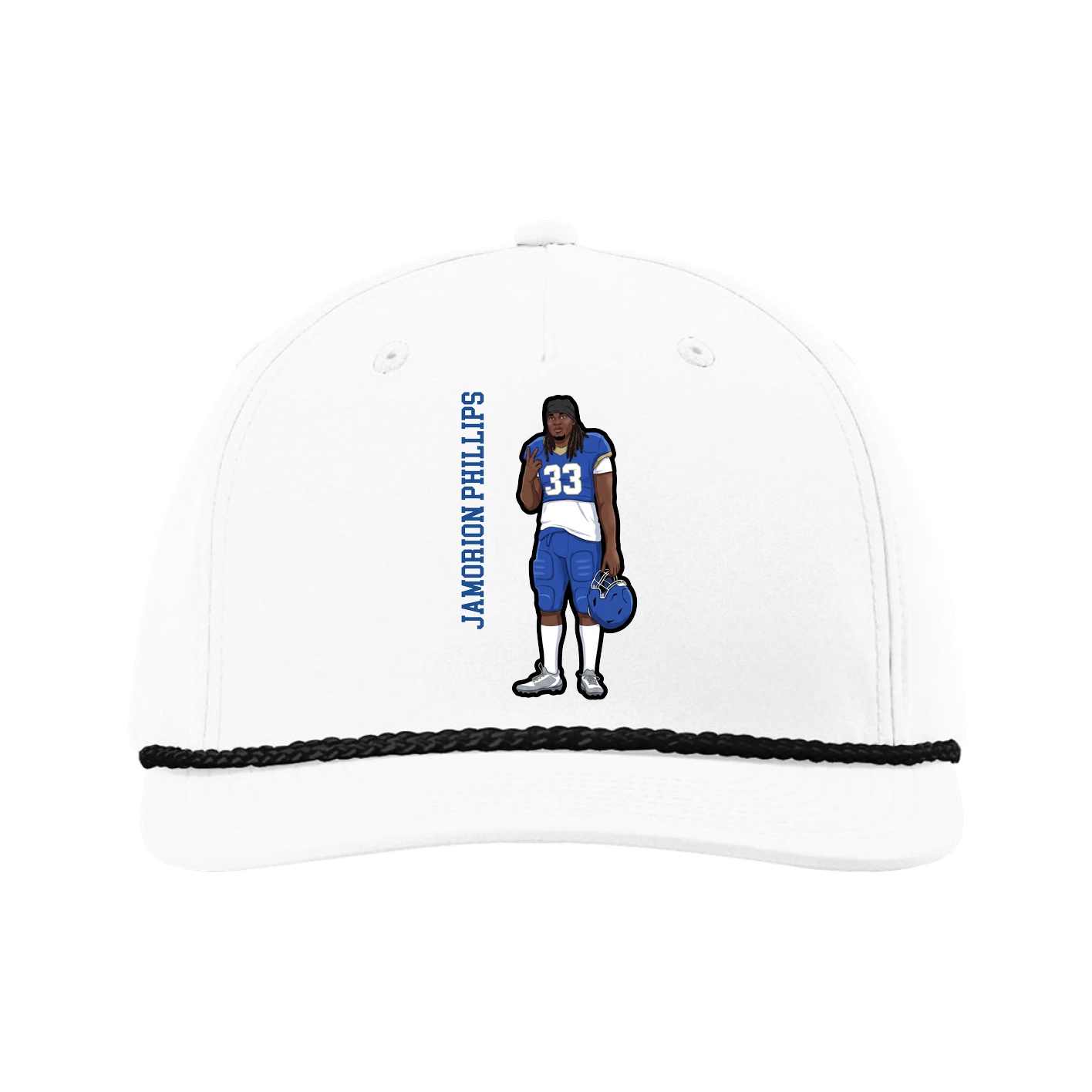 Five-Panel Classic Rope Cap — Name Vertical in White