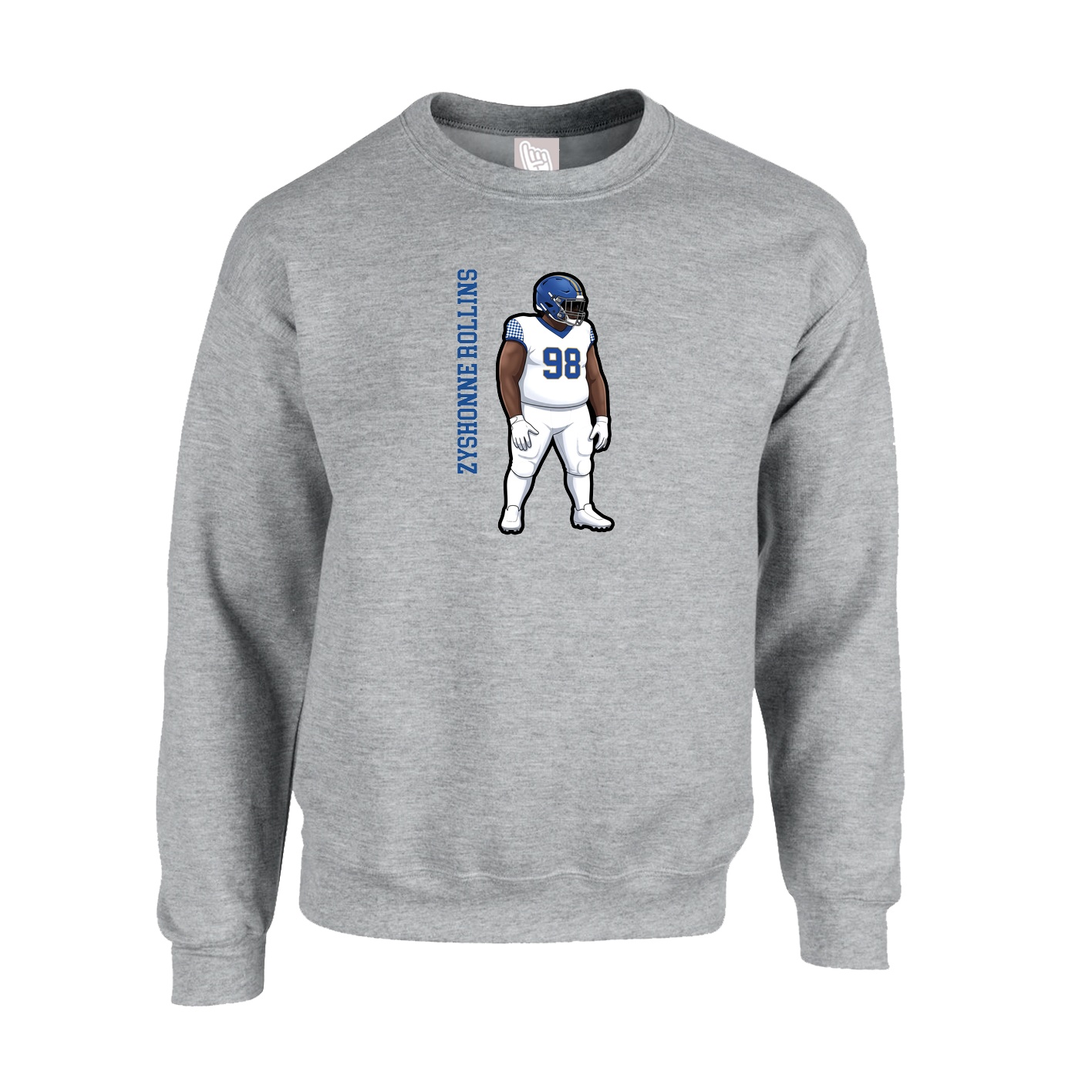 Fleece Crew — Name Vertical in Grey