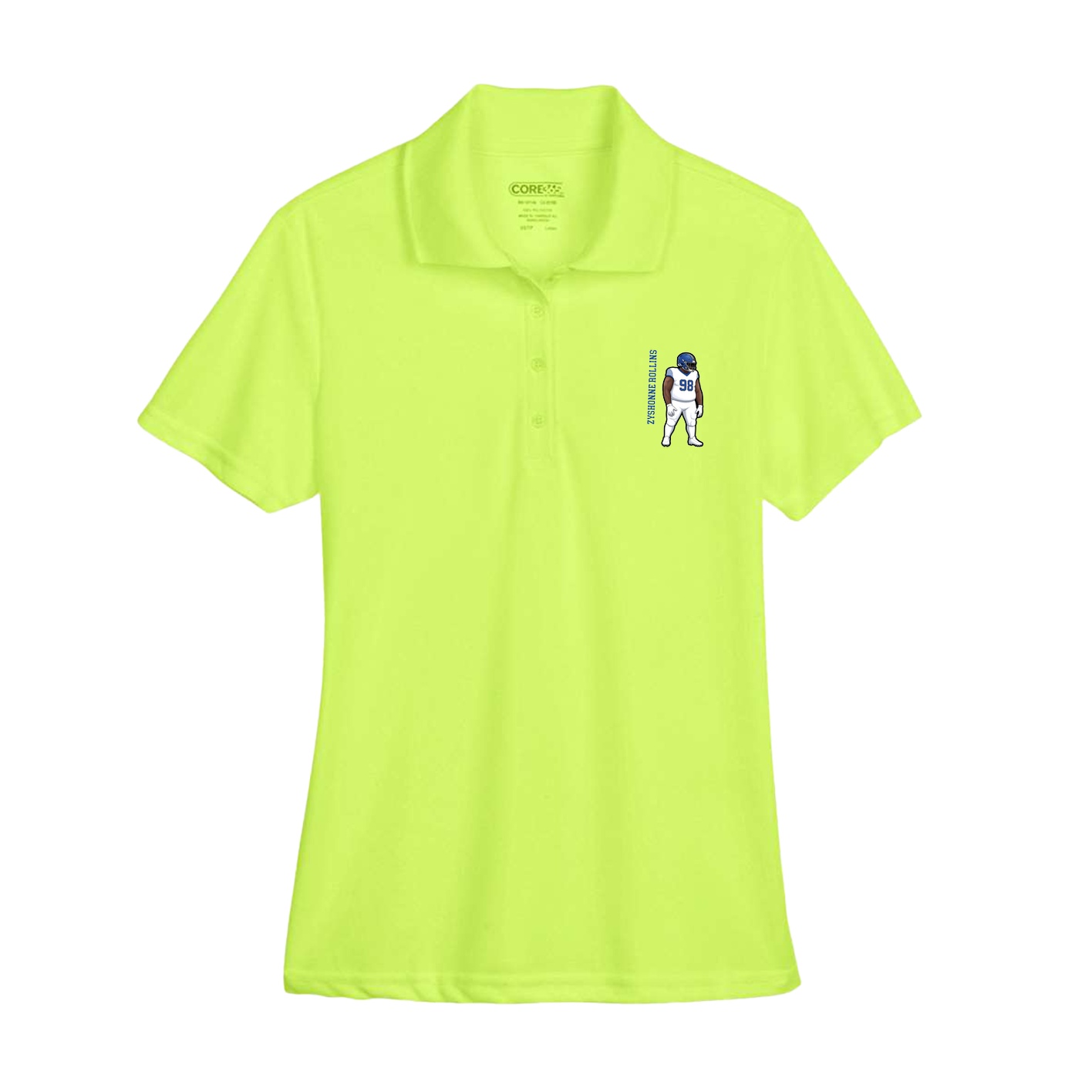 Womens Performance Polo — Name Vertical in Yellow