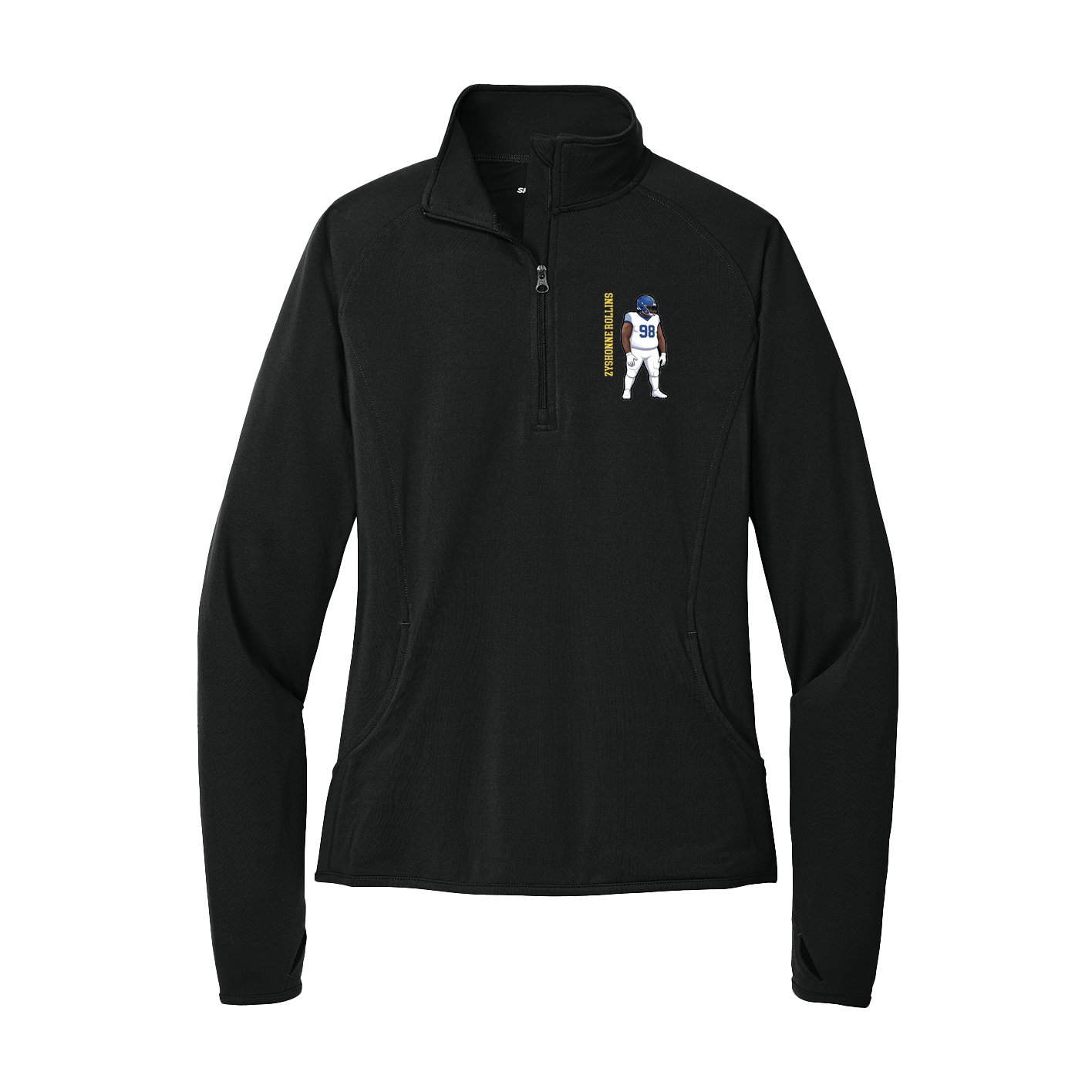Women's Q-Zip Pullover — Name Vertical in Black