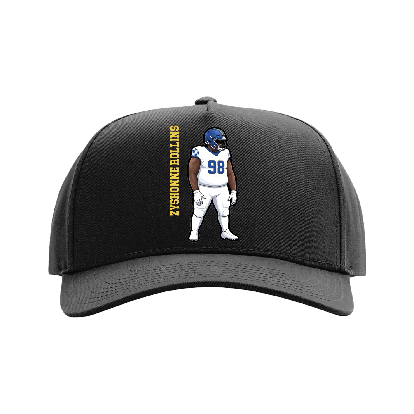 Full Fabric Five-Panel Champ Cap — Name Vertical in Black