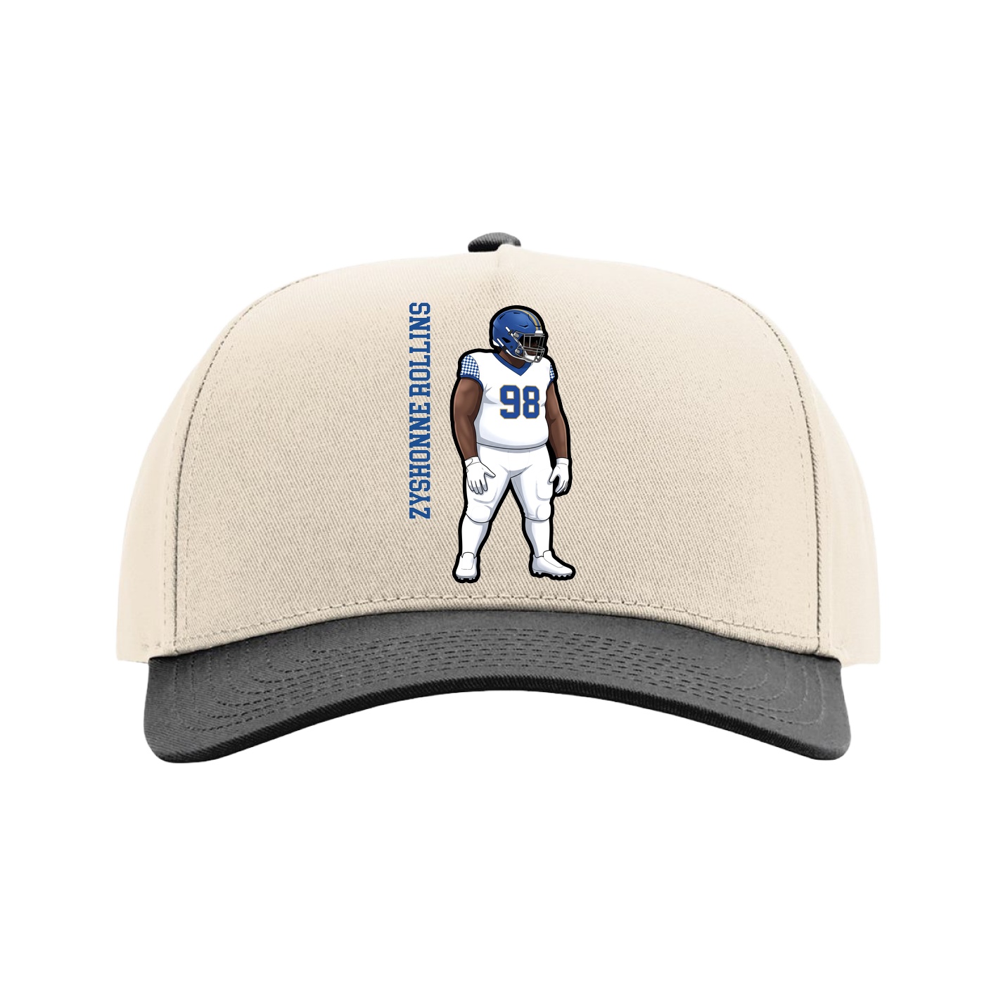 Full Fabric Five-Panel Champ Cap — Name Vertical in Cream/Black