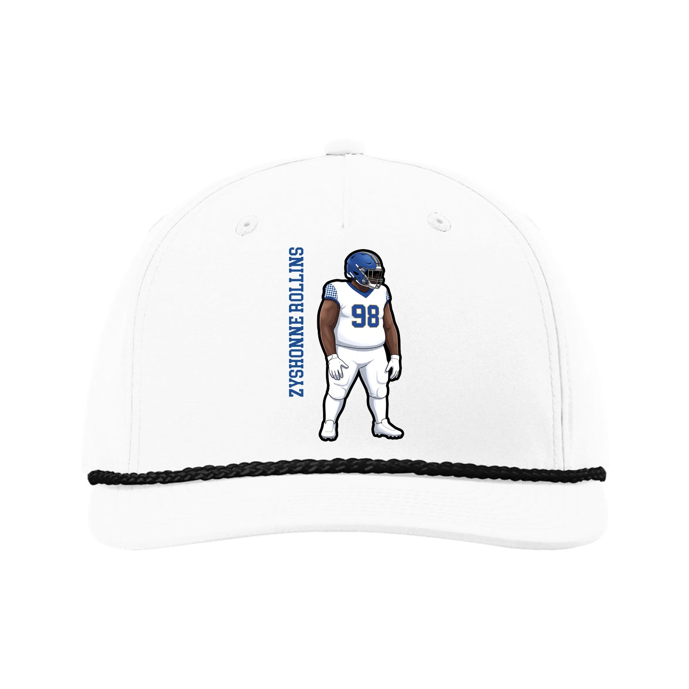 Five-Panel Classic Rope Cap — Name Vertical in White