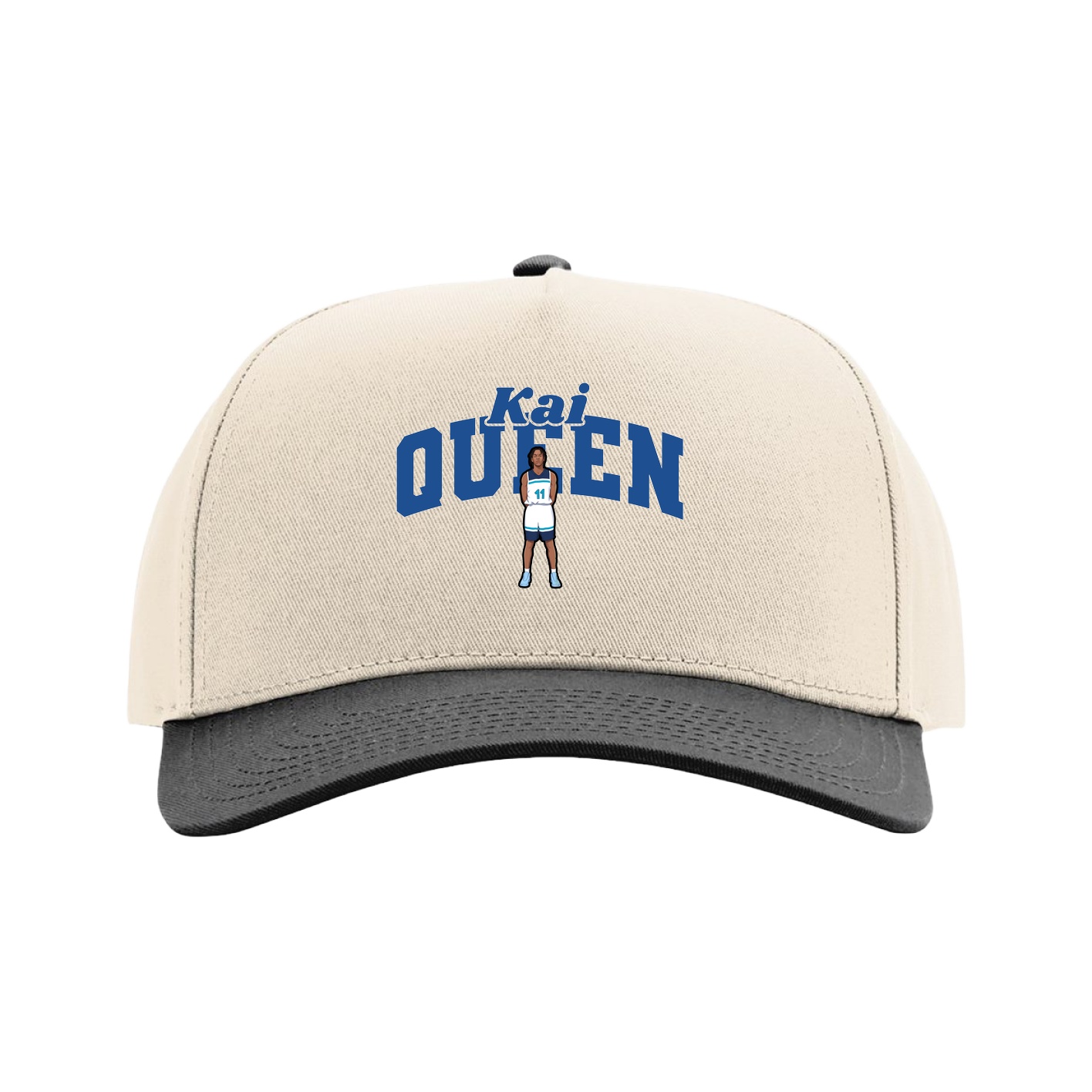 Full Fabric Five-Panel Champ Cap — Signature Arch in Cream/Black